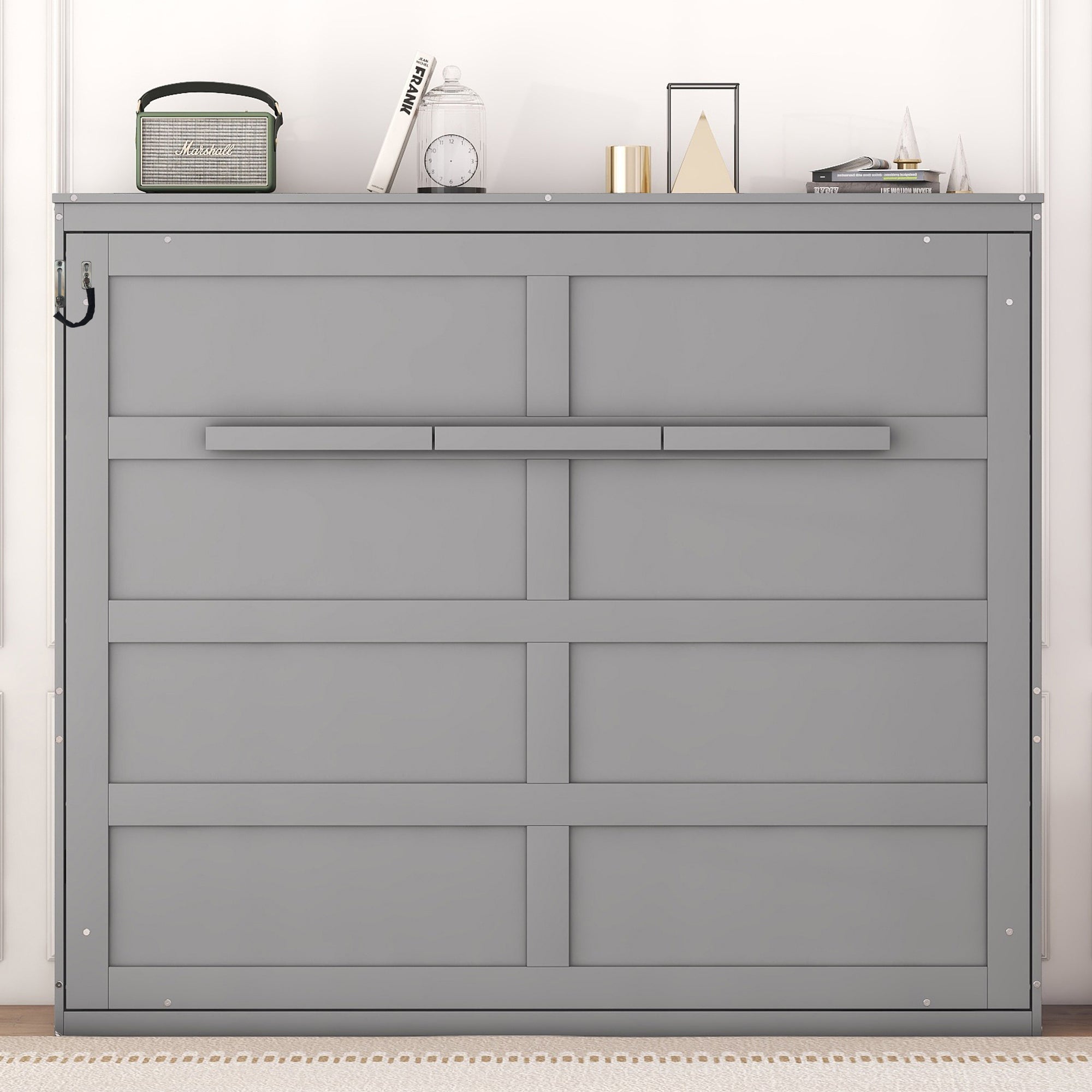 Queen Size Wall Bed, Fold-Away Murphy Bed, Gray