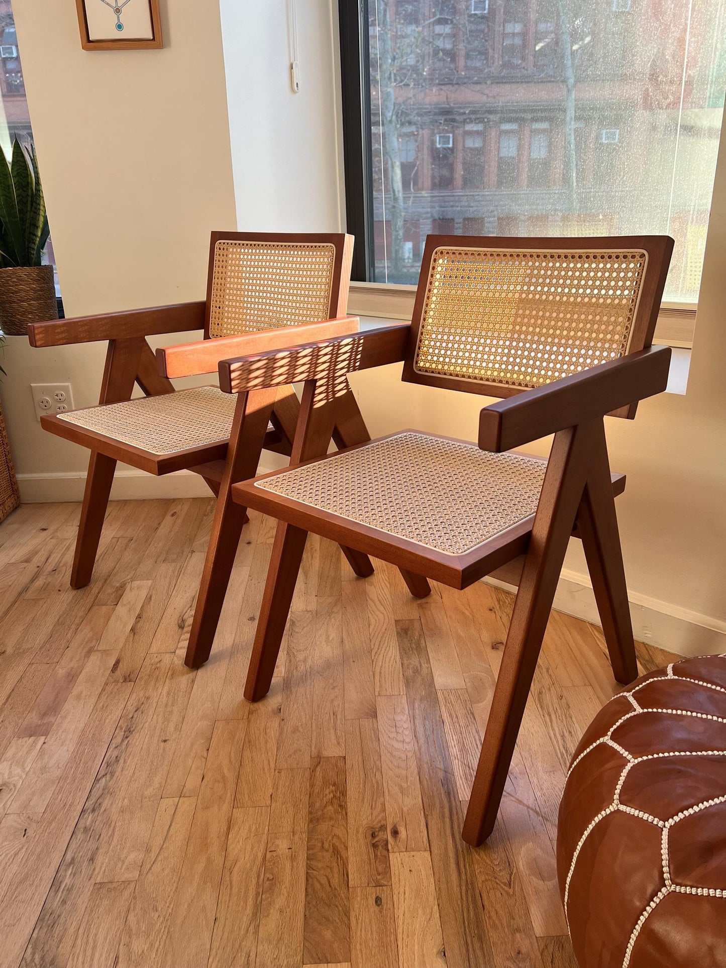 Solid Wood & Rattan Dining Chair Set of 2 – Walnut Stain & Timeless Design