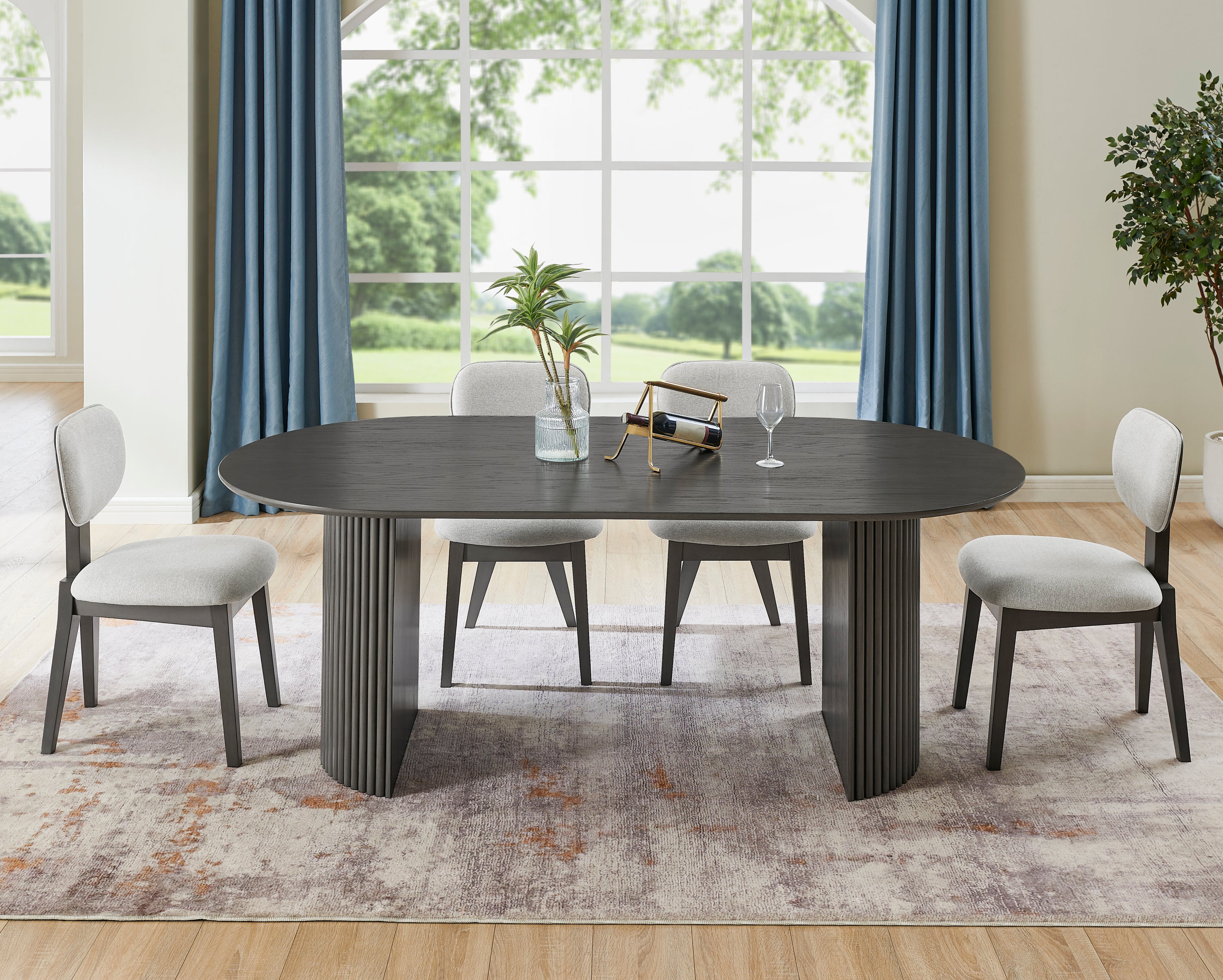 Valencia 5-Piece Oval Dining Set, Gray Oak Table with 4 Chairs