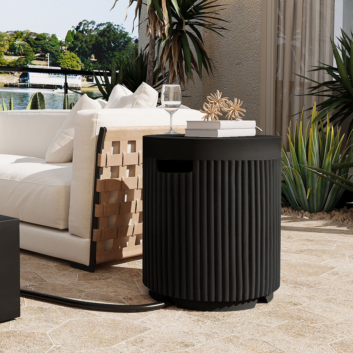 Black Round Propane Tank Cover Side Table