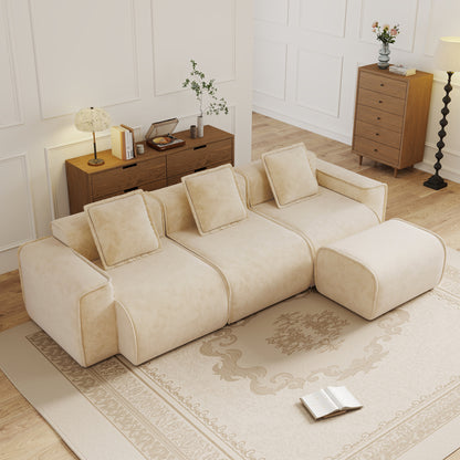 Seneca Boneless Couch - 3 Seater, 1 Ottoman, Camel