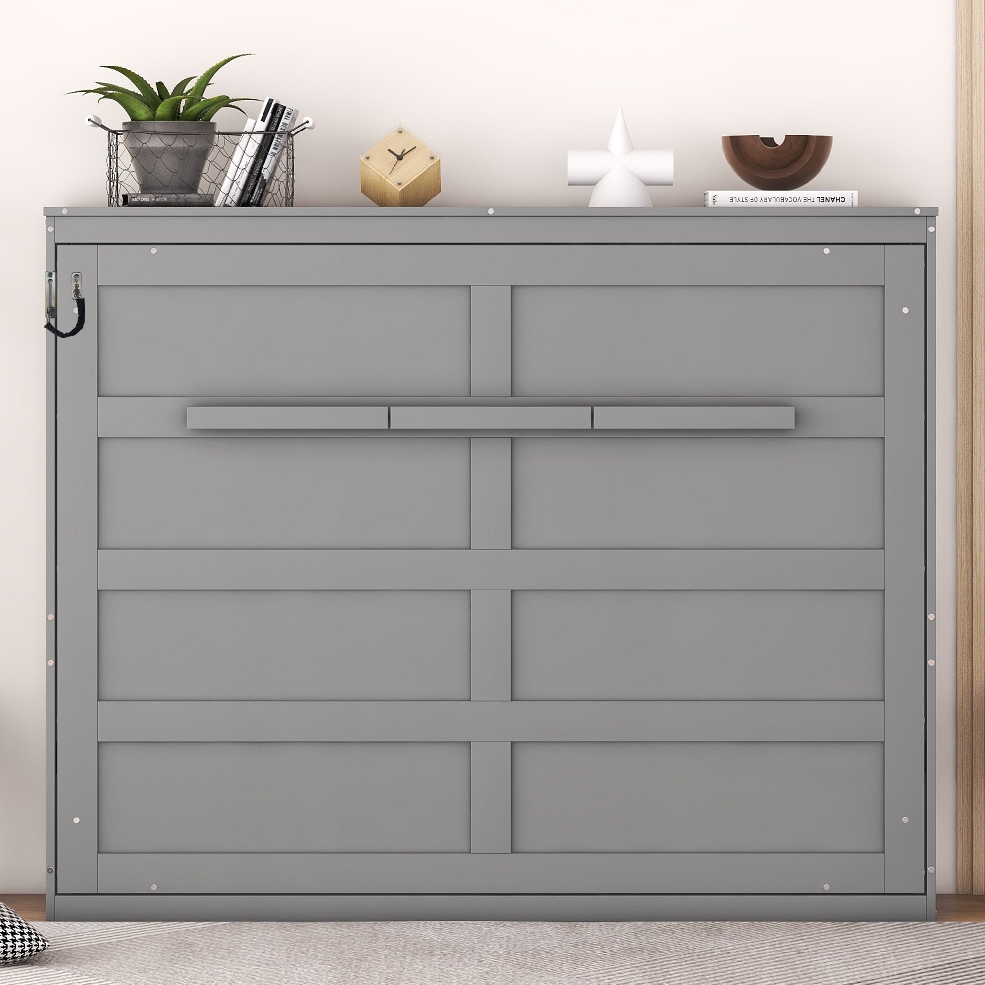 Full Size Murphy Bed with Storage Cabinet, Gray