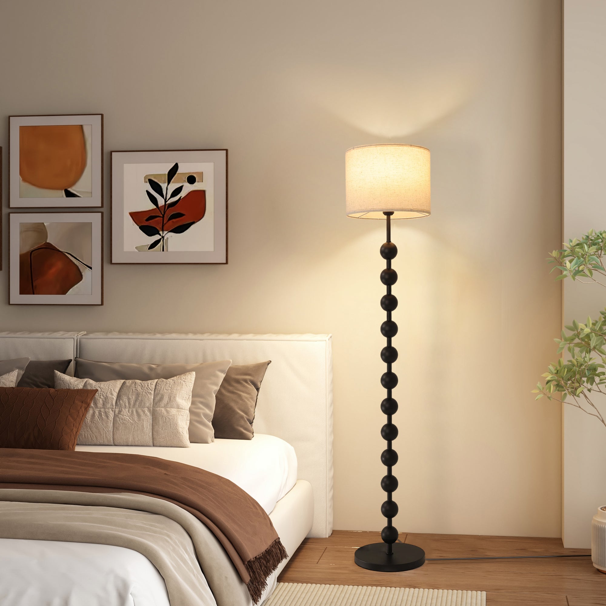 Floor Lamp with Linen Shade, Round Base, Black