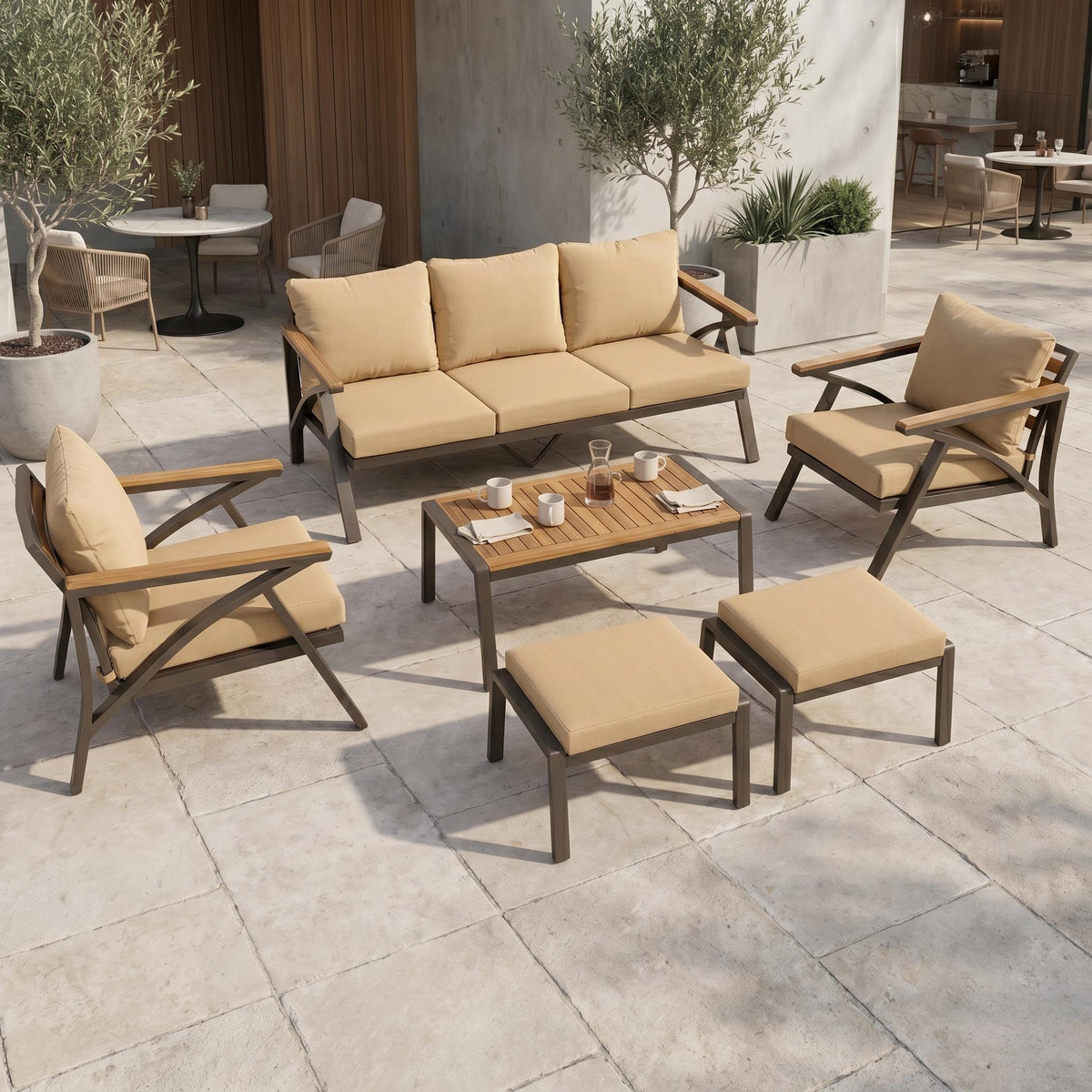 Metal 6-Piece Outdoor Sofa Set for 5 with Cushions