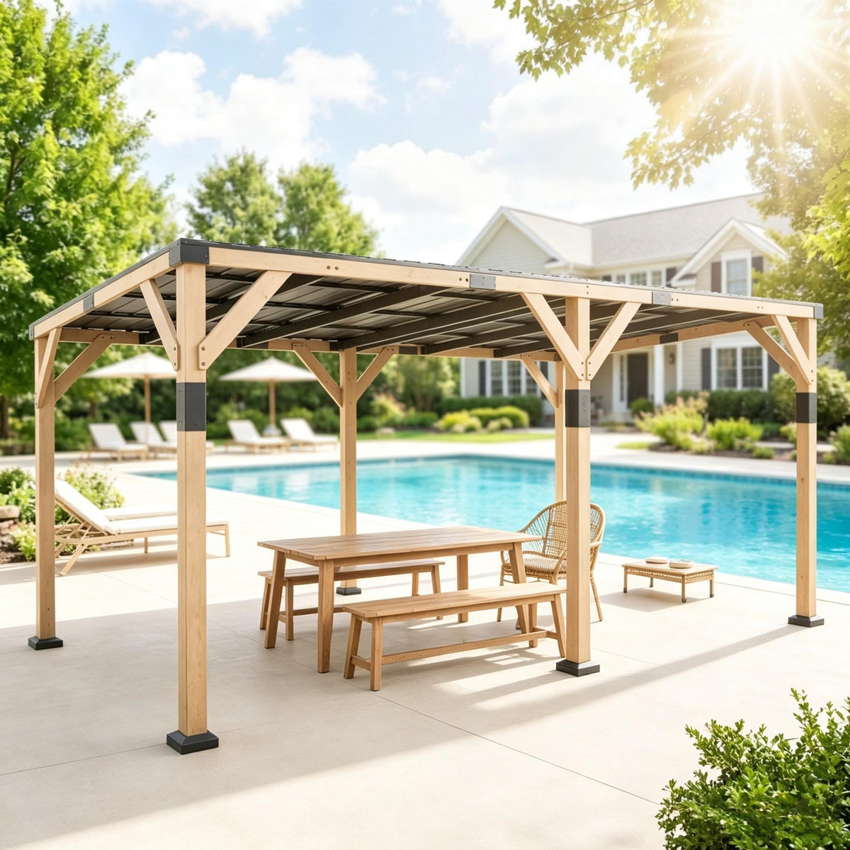 Walnut Finish Wood Pergola