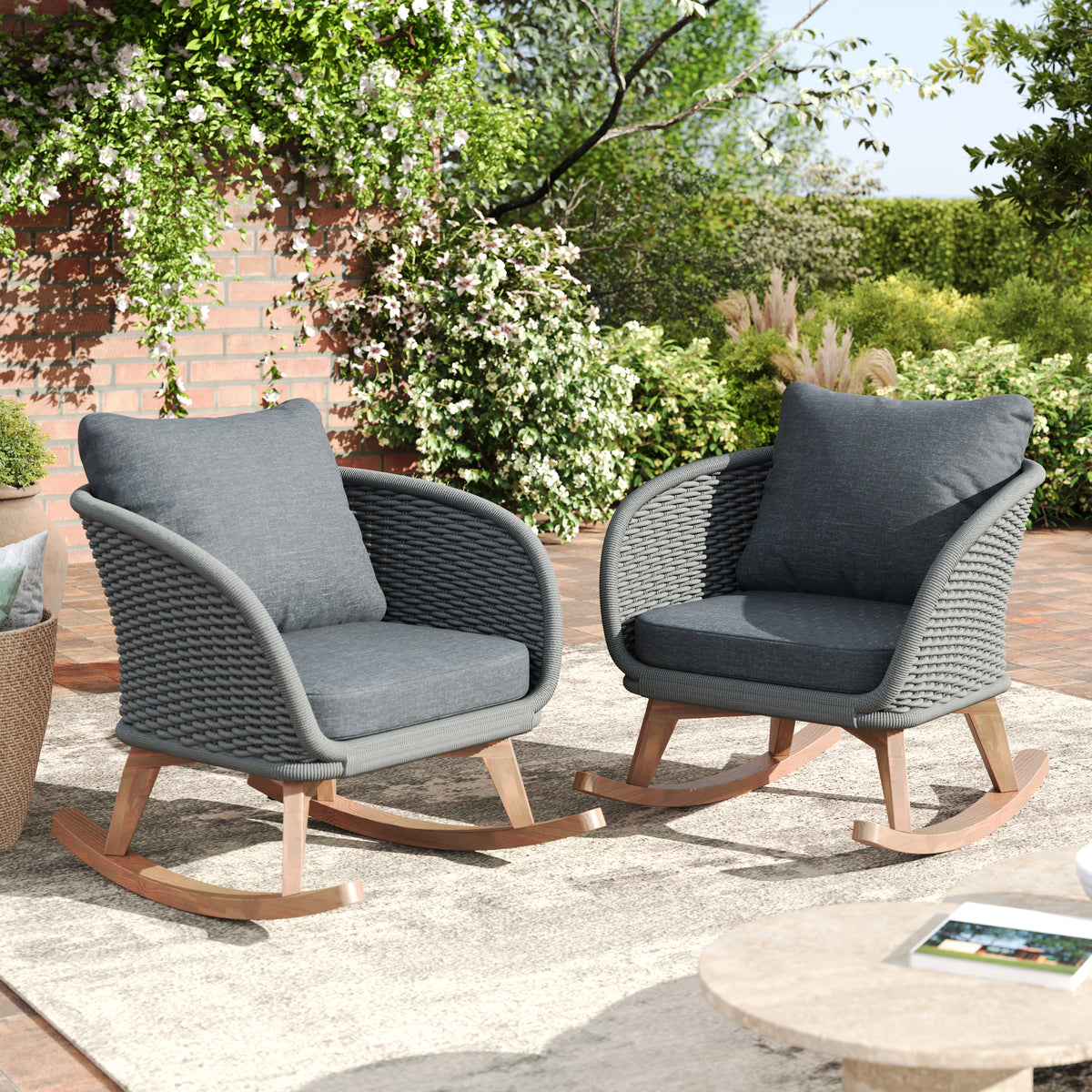 Gray Rocking Chair, Set of 2, 29.5 in Wide
