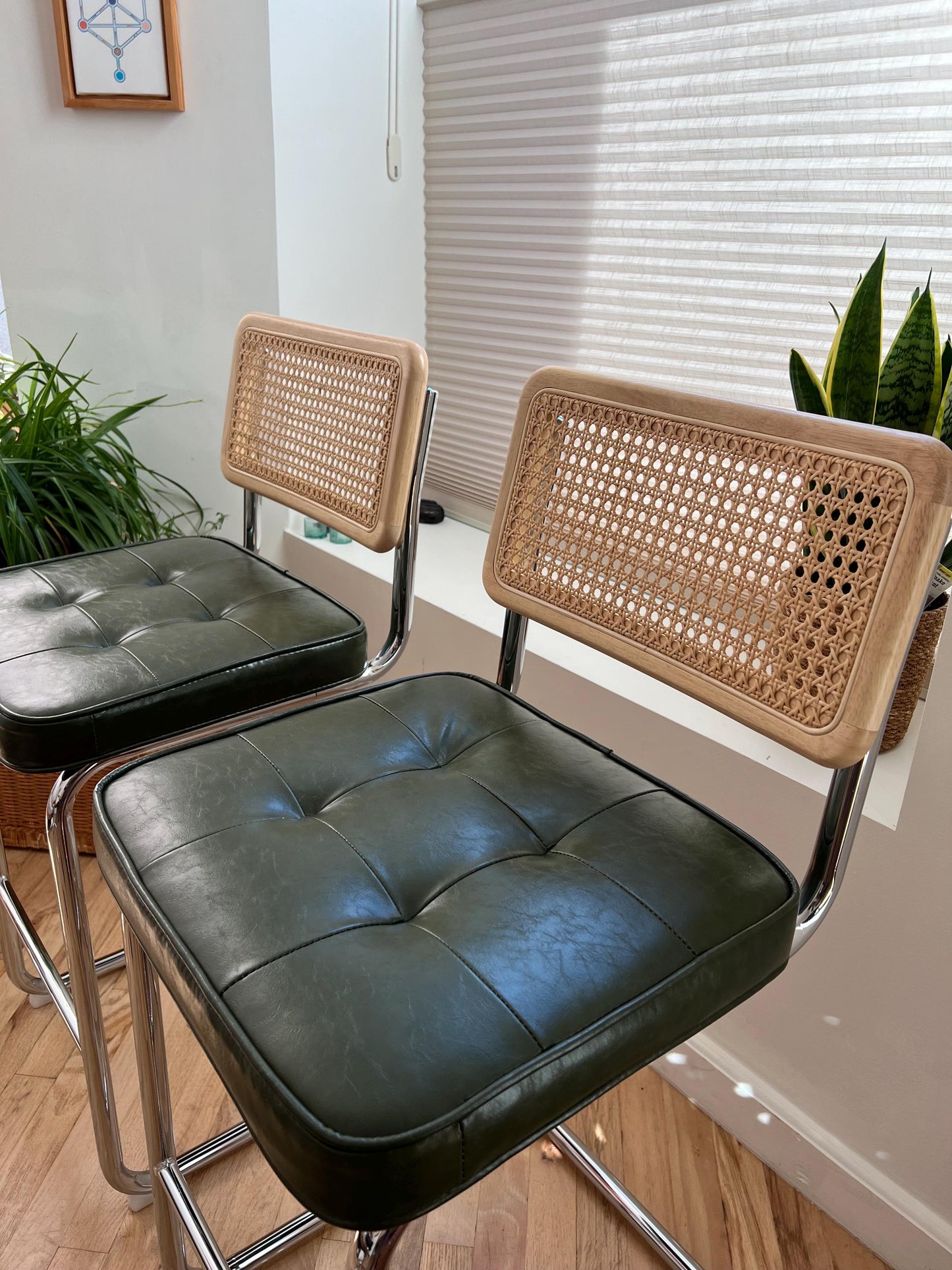 Counter Stools Set of 2 – Stainless Steel & Vegan Leather