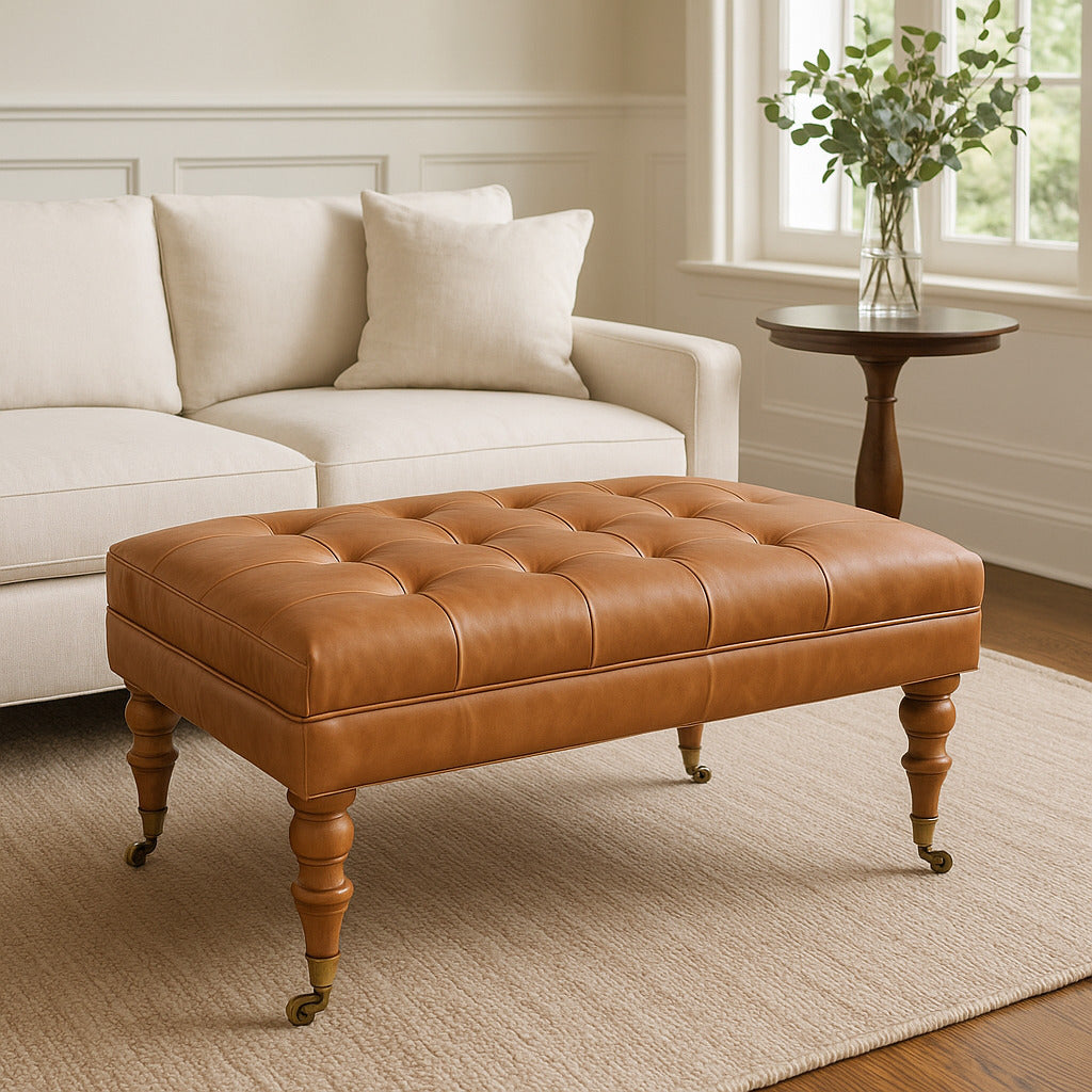 Brown Genuine Leather Ottoman, 35.4 in