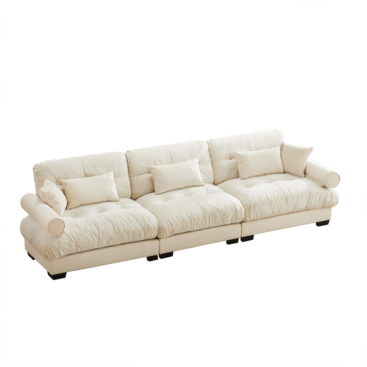 Cream Velvet 3-Seat Couch