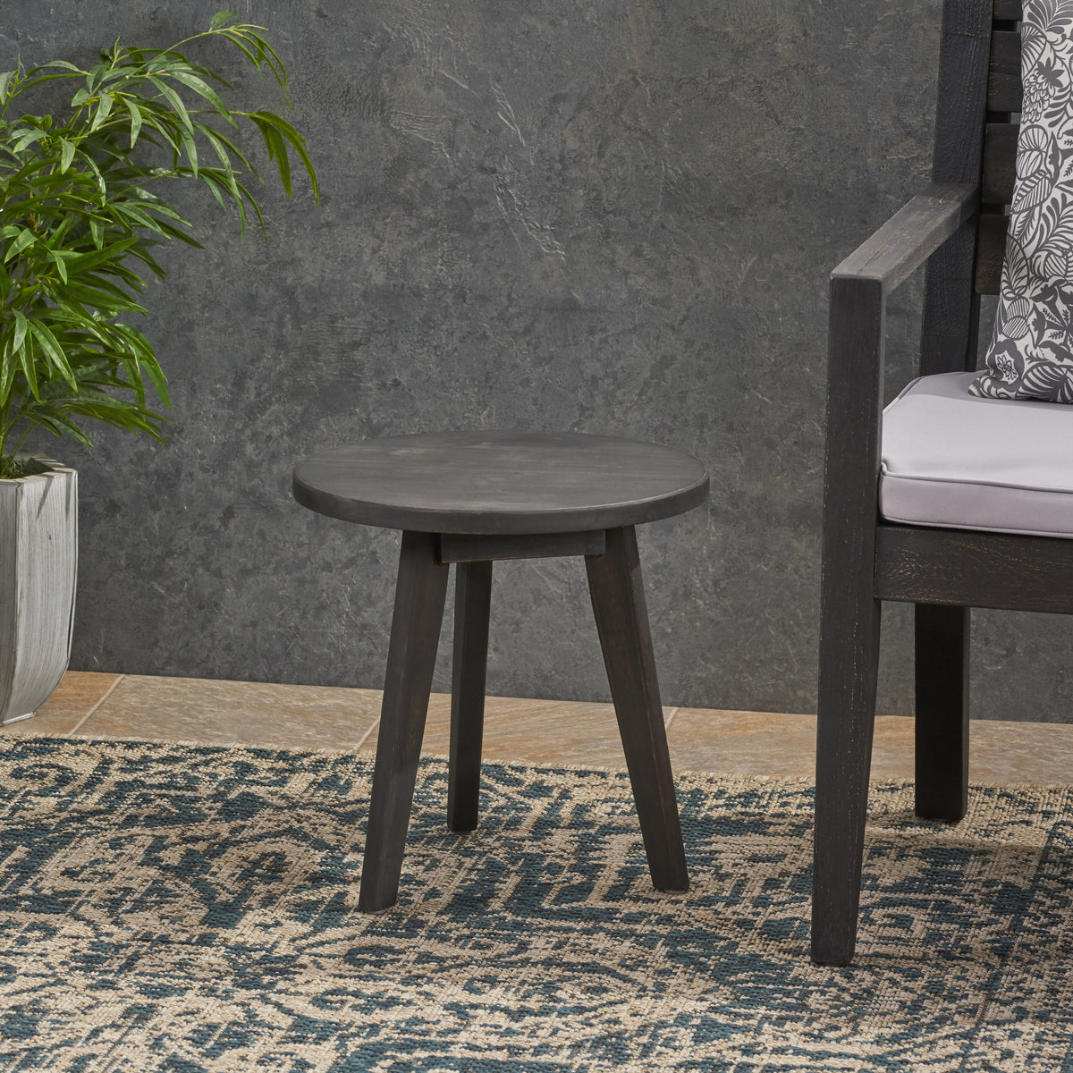 Gray Solid Wood Outdoor Side Table, 16 in Tall