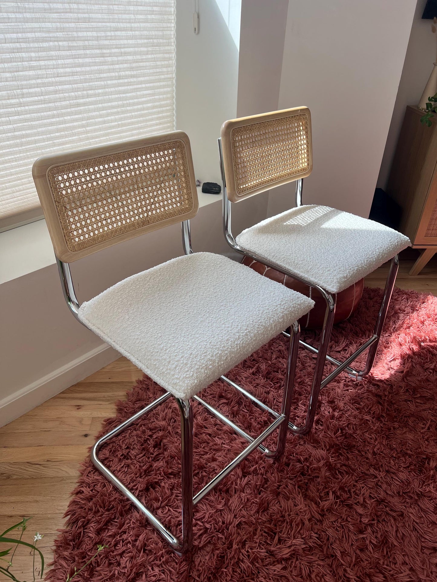 Midcentury Modern Counter Stools Set of 2 – Rattan & Stainless Steel