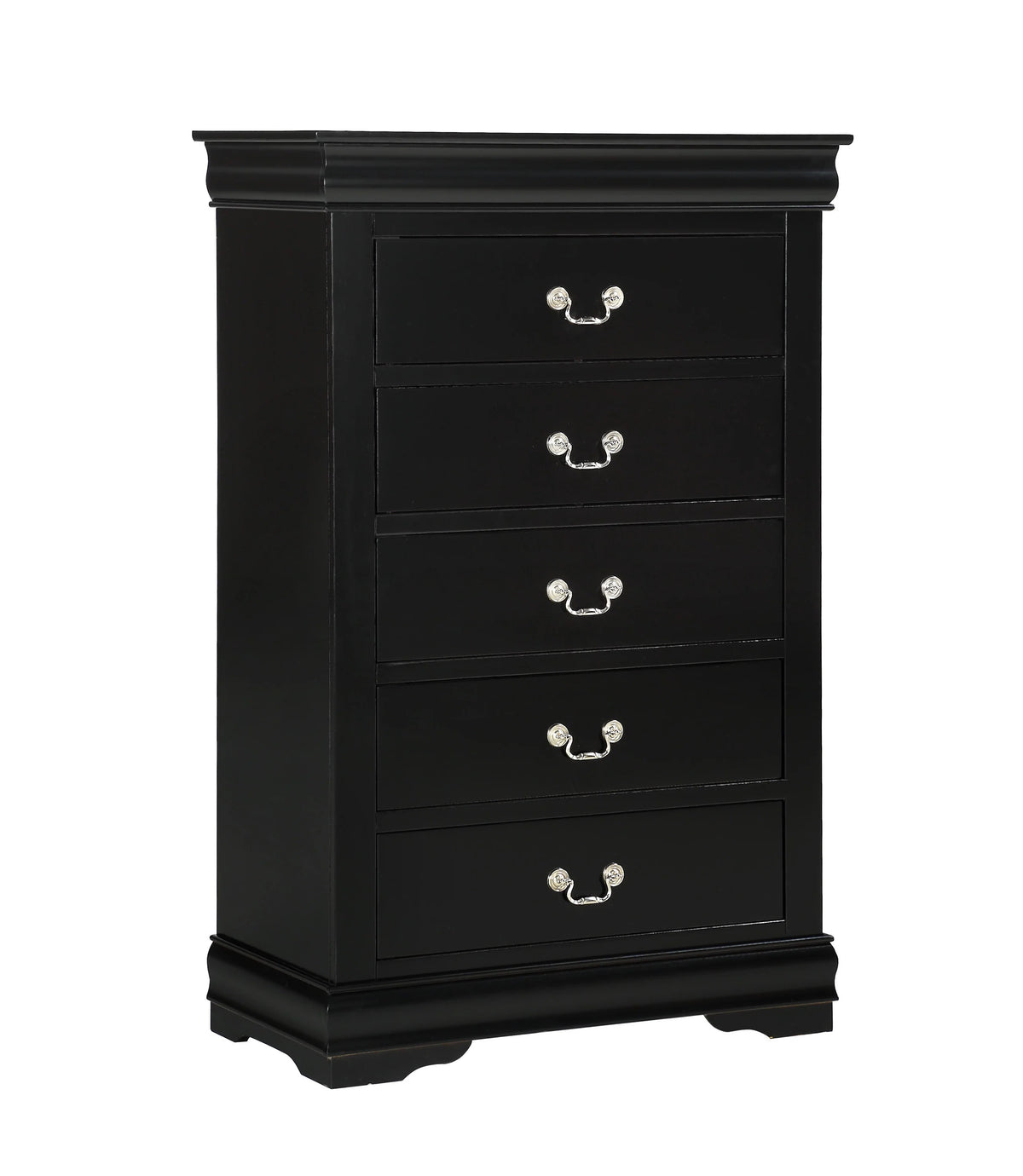 Black Solid Wood Louis Philippe Chest, Five Drawers