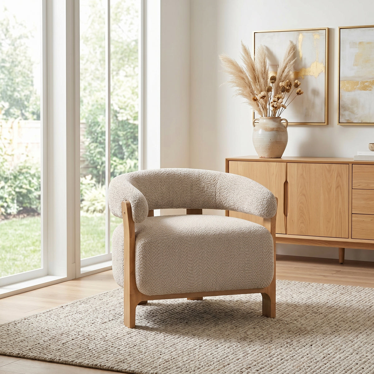Taupe Boucle Barrel Chair