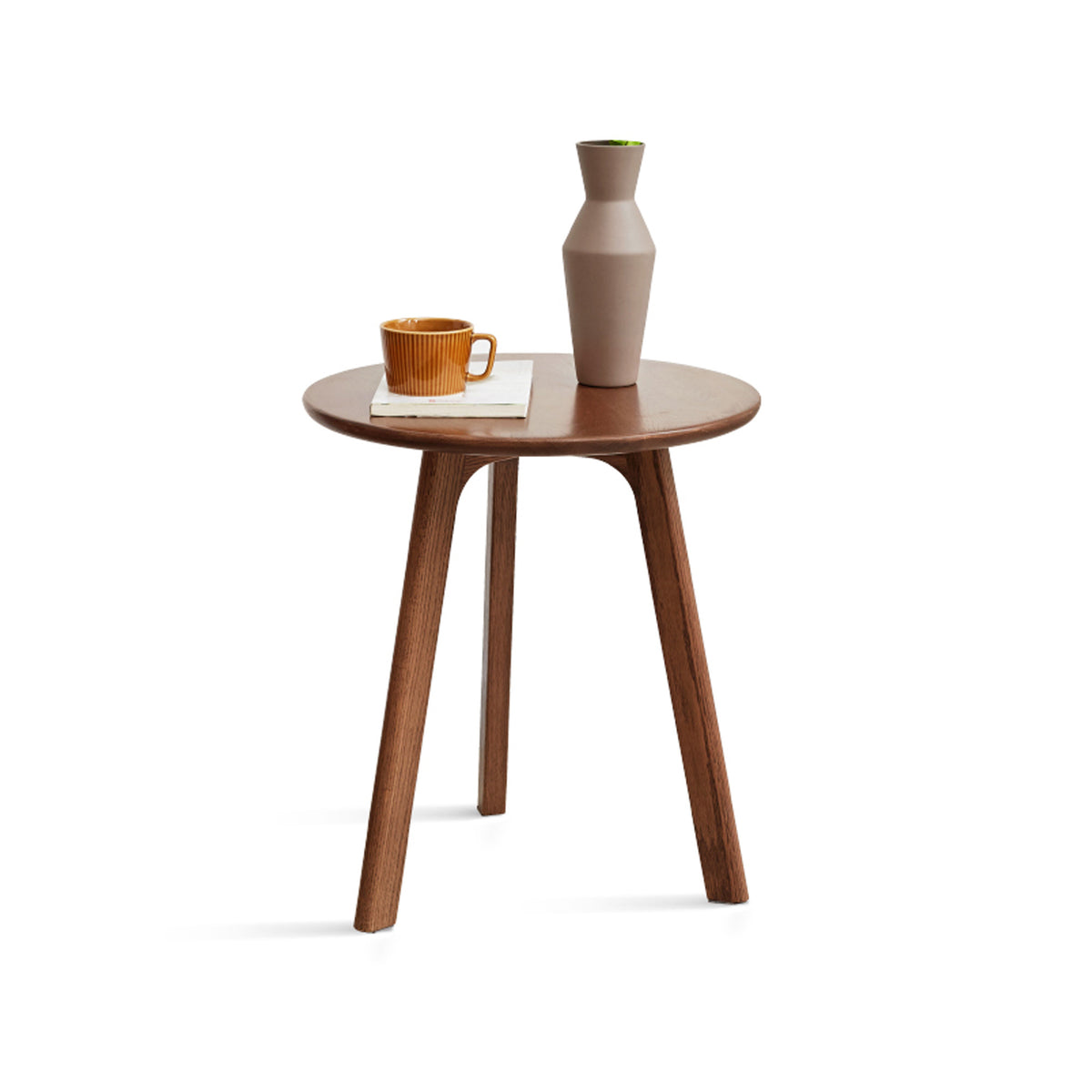 Walnut Solid Wood Round Side Table, 17.7 in