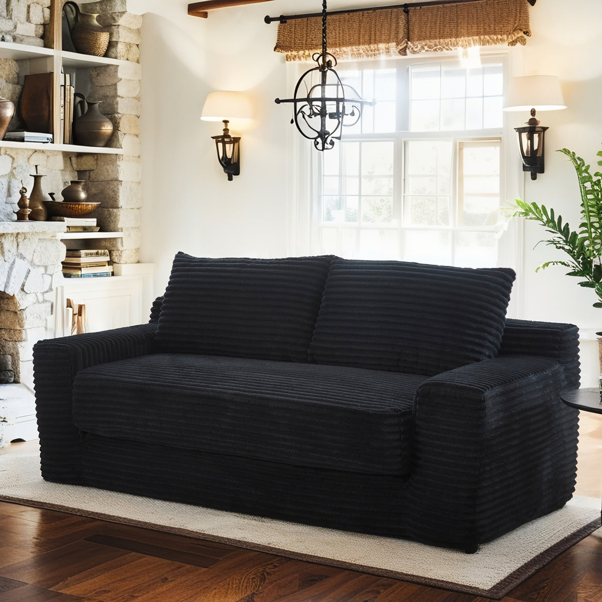 Black Corduroy Sleeper Loveseat, No Assembly