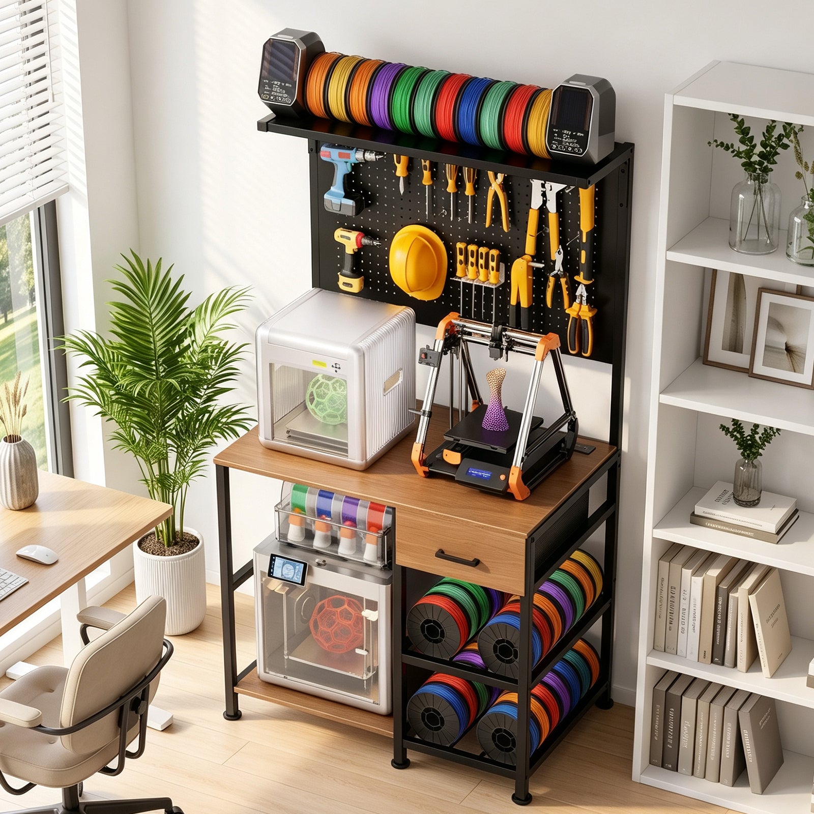 Printer Stand with Charging Station, 37.8 in, Black
