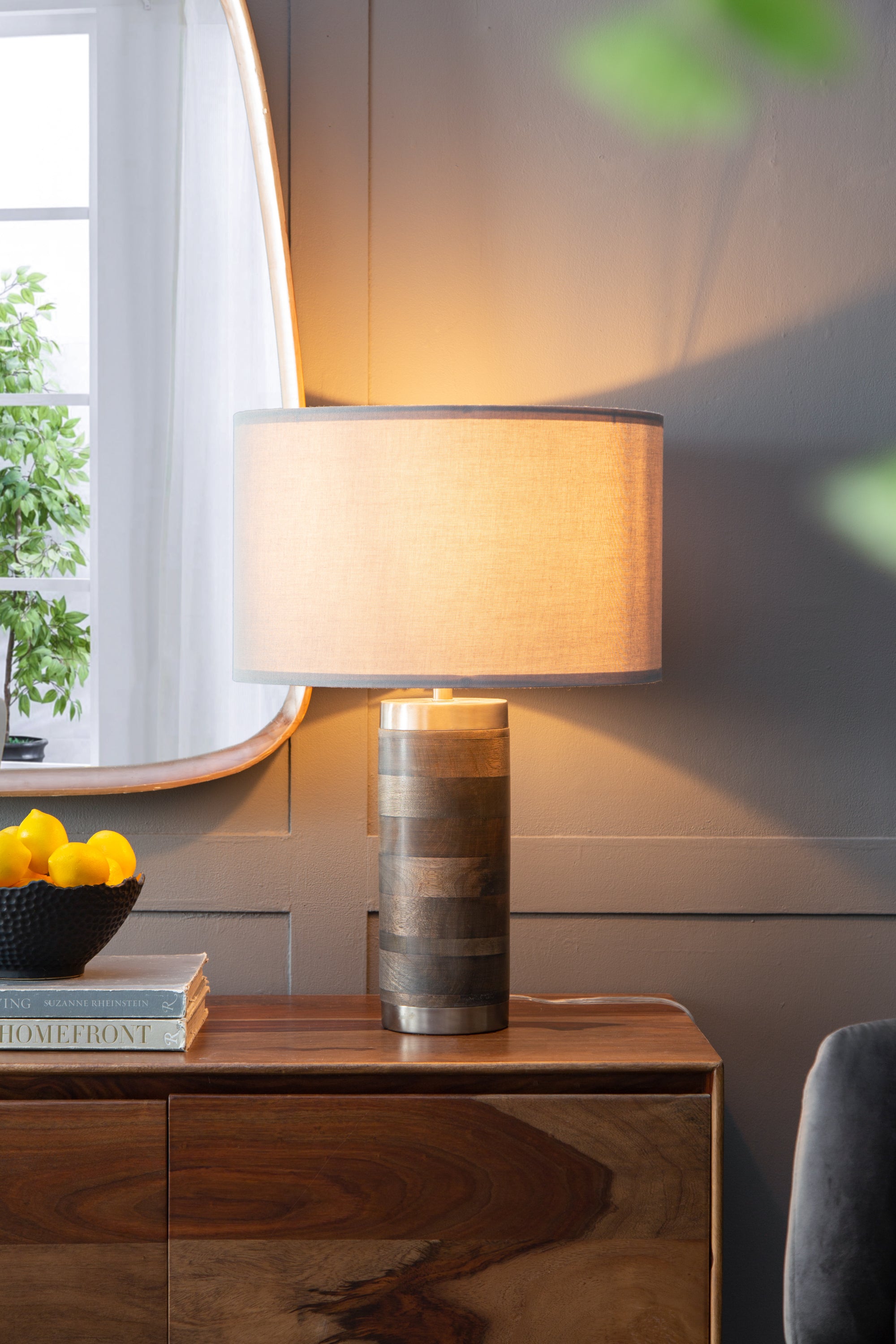 Table Lamp with Wood Base in Multicolor Finish