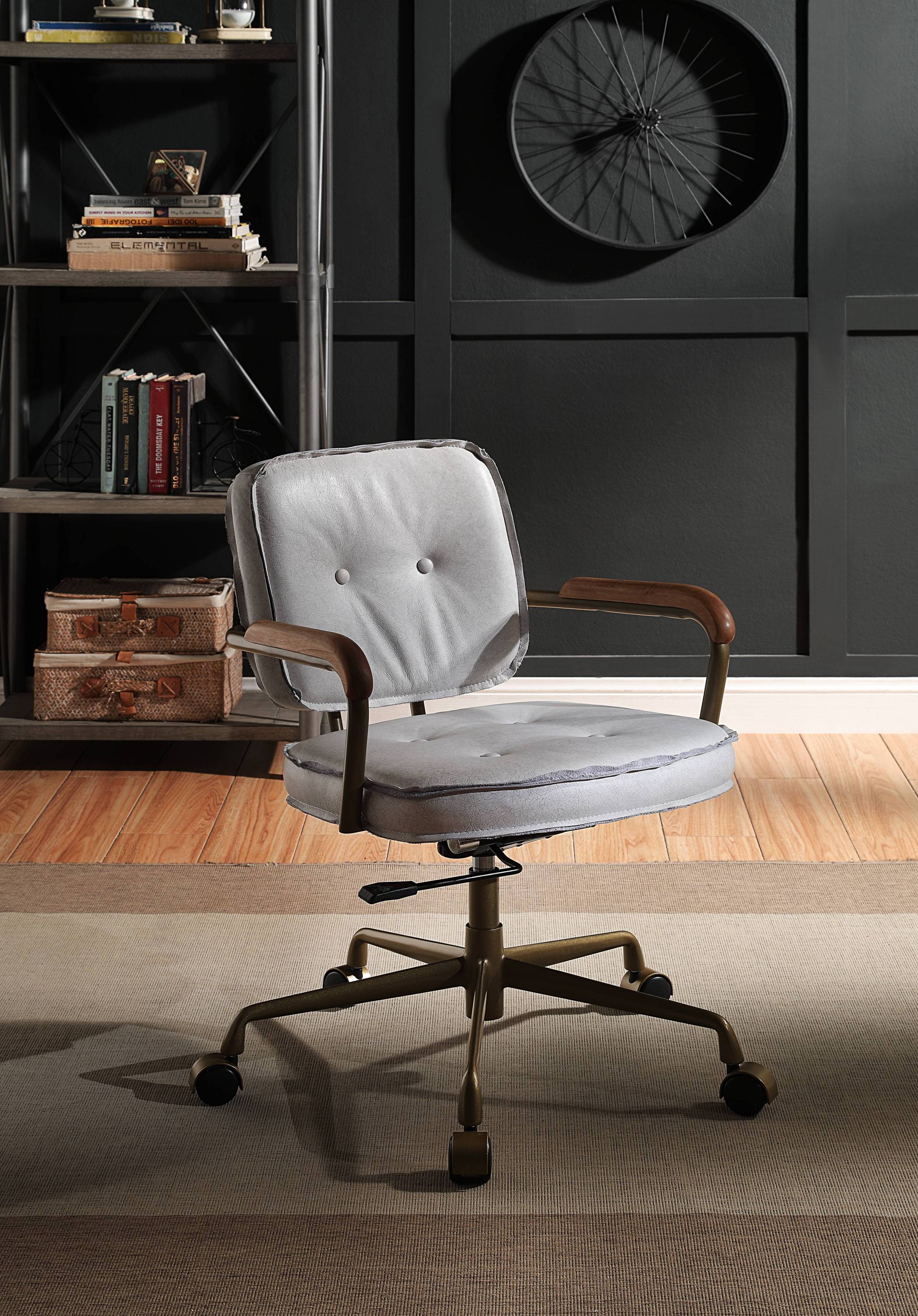 Height Adjustable Vintage Office Chair, 25 in, Grey