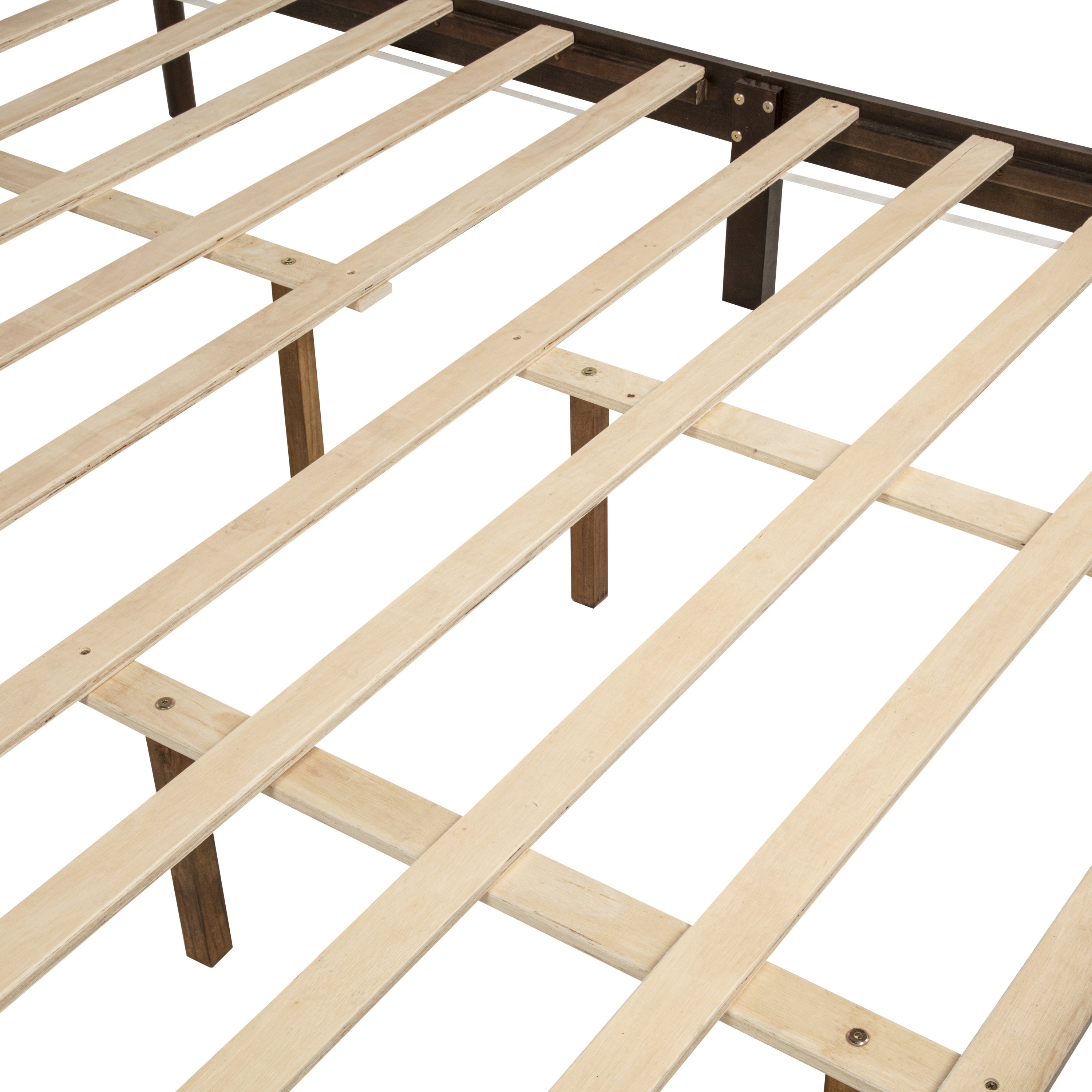 Close-up of two-piece side rail joint at footboard