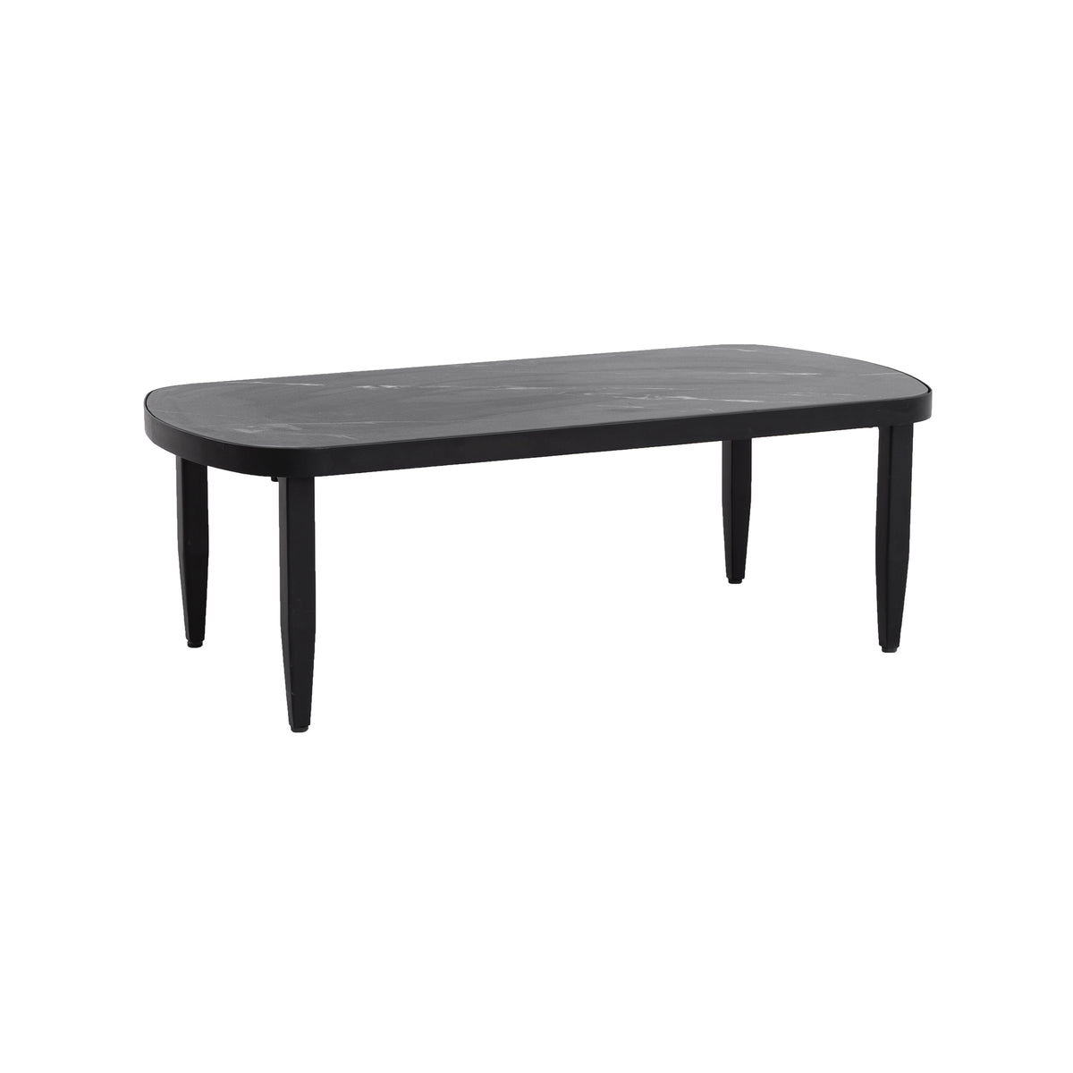 Black Aluminum Outdoor Coffee Table, 47.2 in Wide, Sintered Stone Top