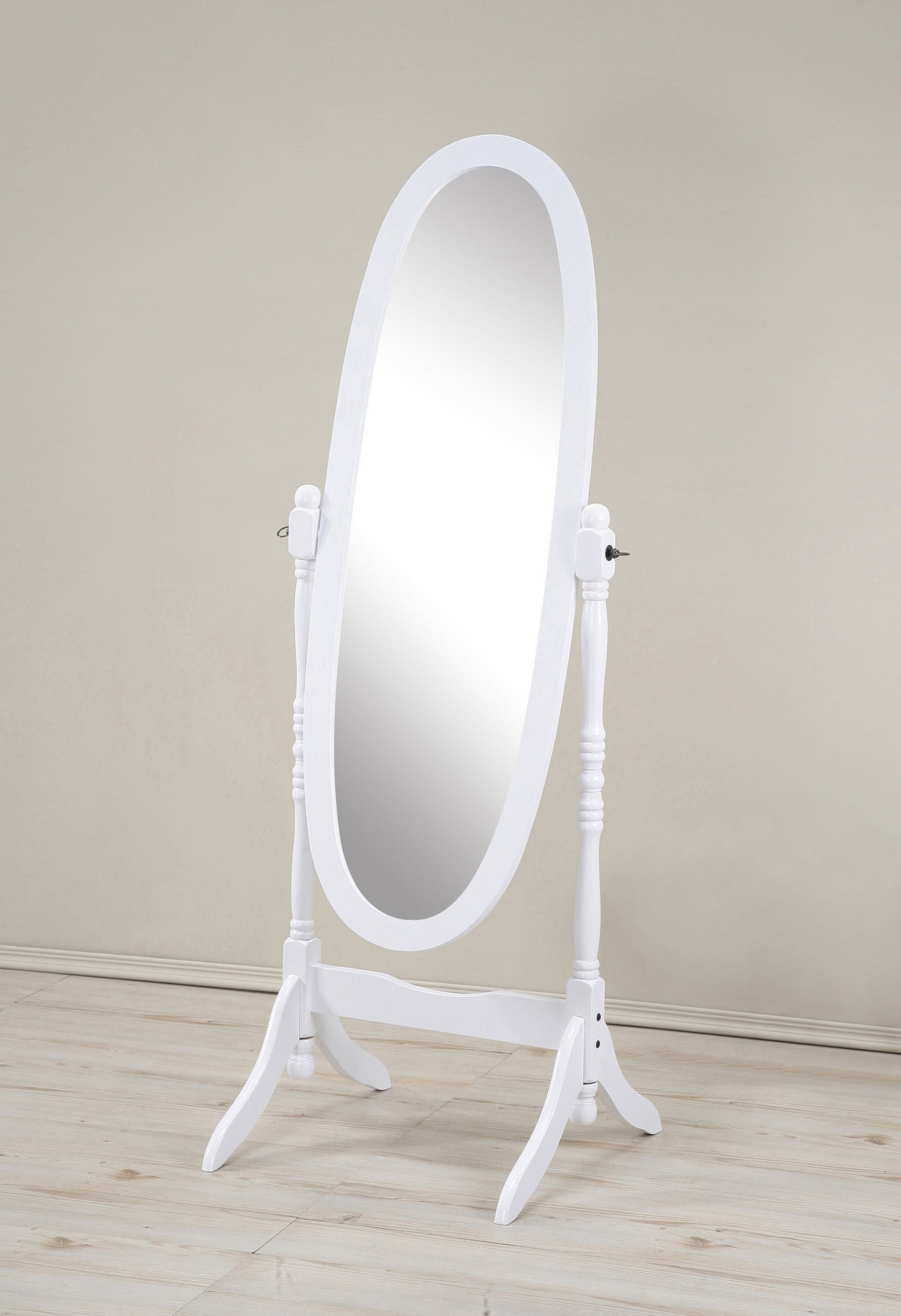 White Cheval Mirror, Oval Tilting Floor Mirror on Stand