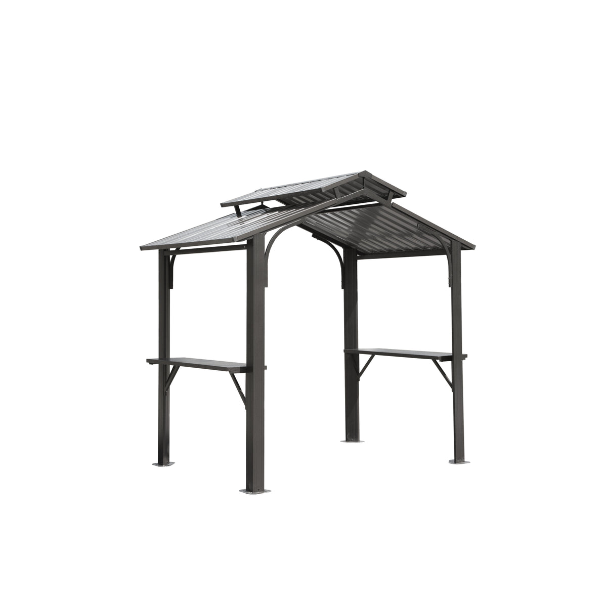 5x8 ft Gray Metal Double Roof Hardtop Gazebo with Side Shelves