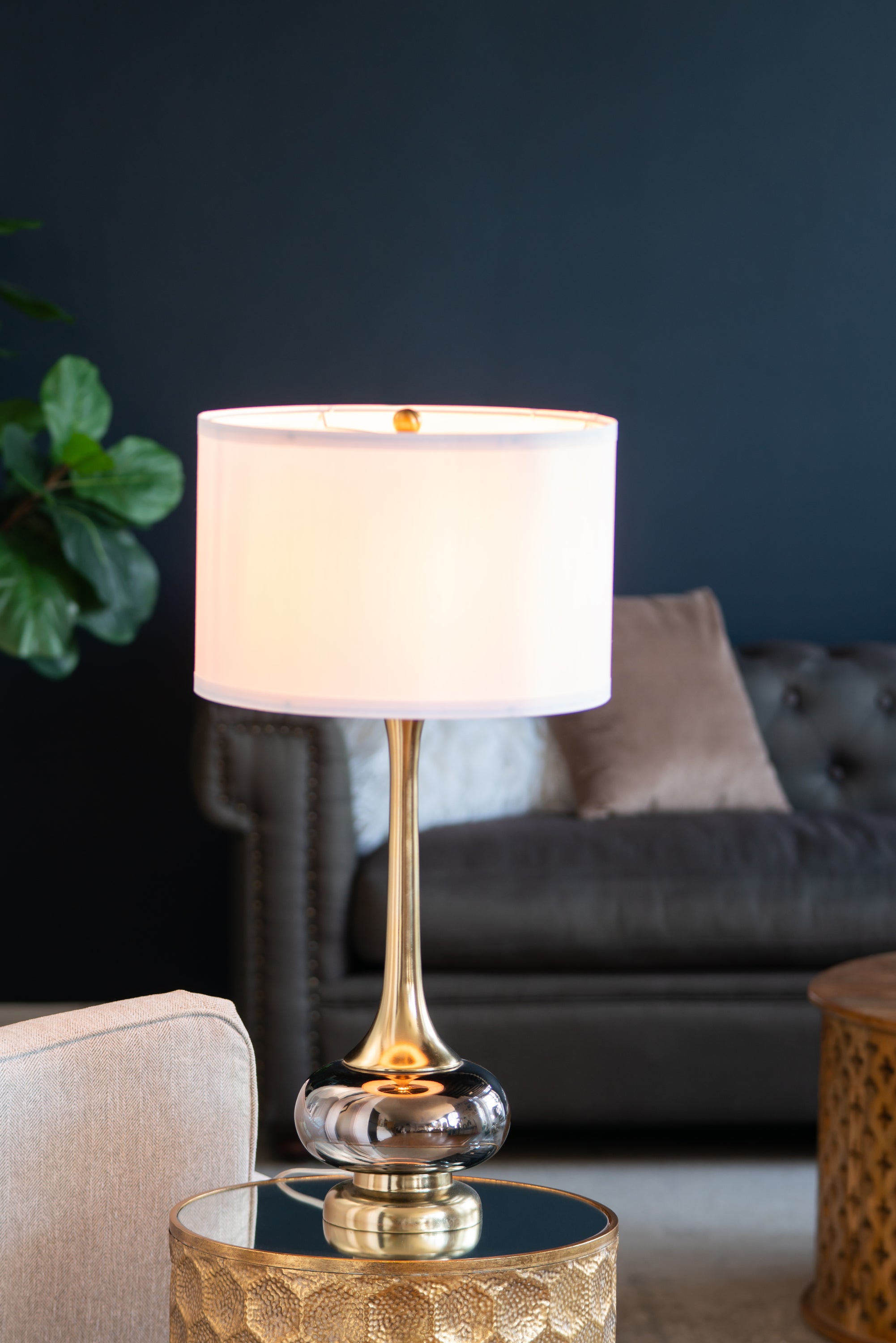 Table Lamp with Glass Drum Shade, Multicolor Finish