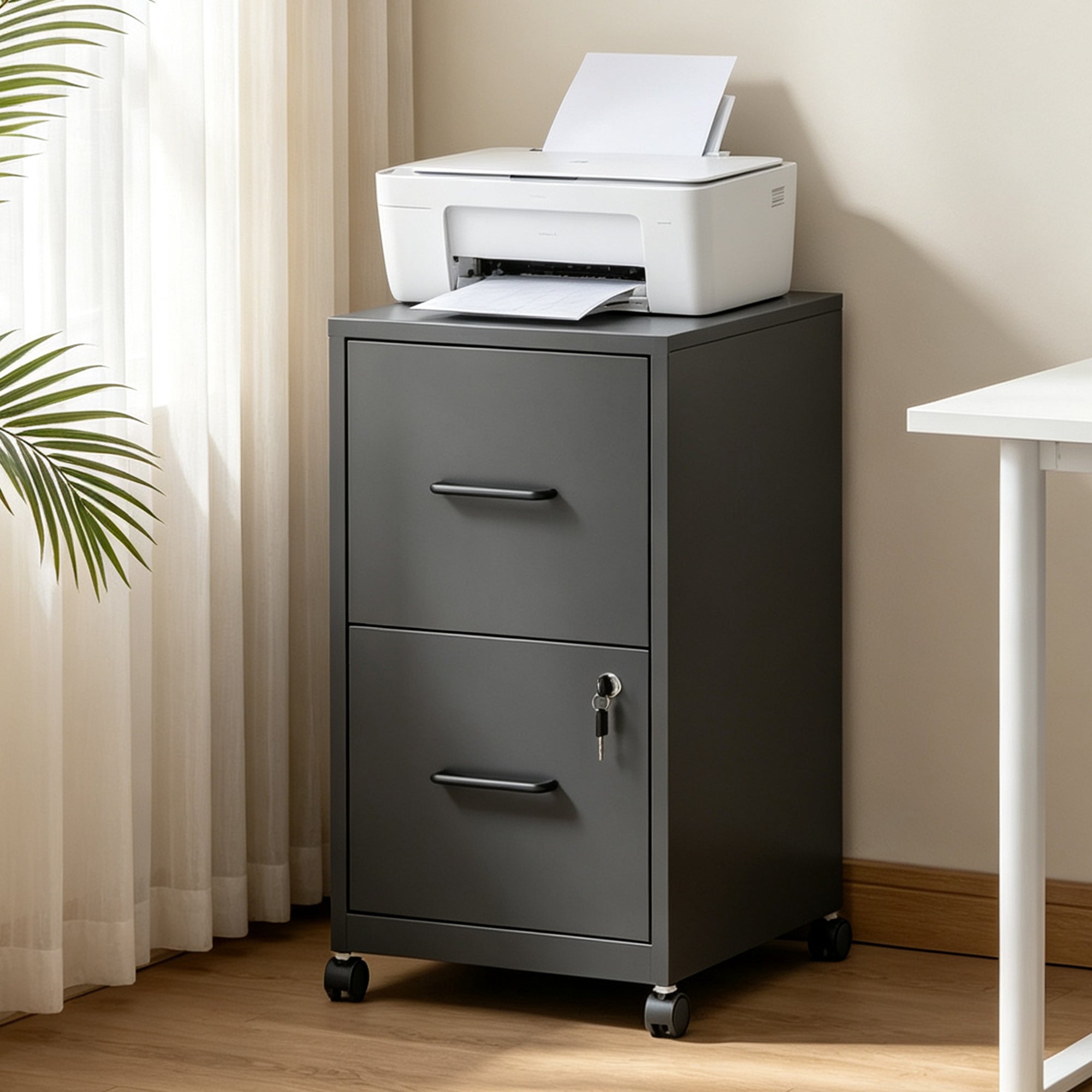 Vertical Rolling File Cabinet with Drawers and Lock, 15 in, Black
