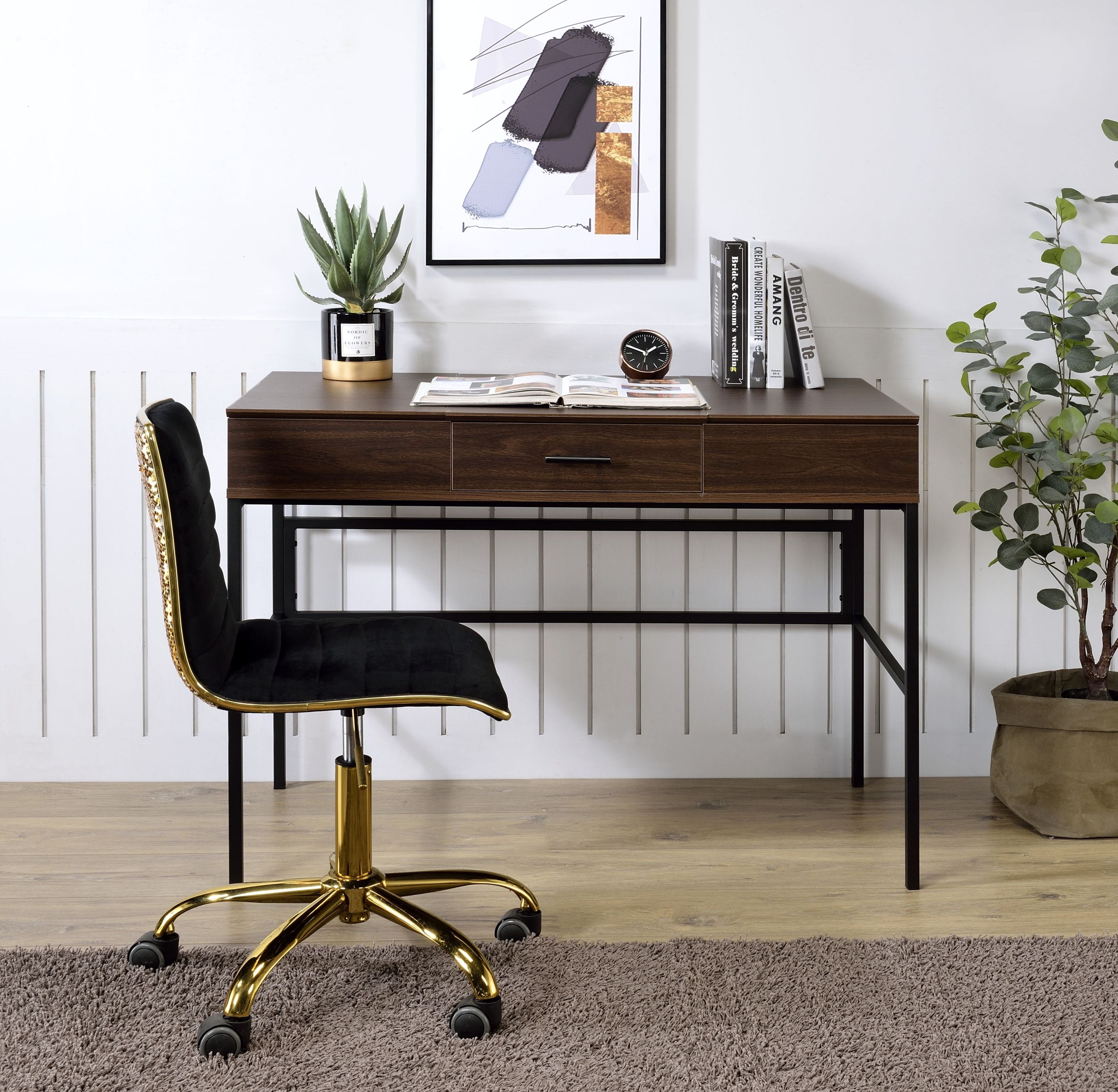 Writing Desk with Charging Station, 42 in, Oak
