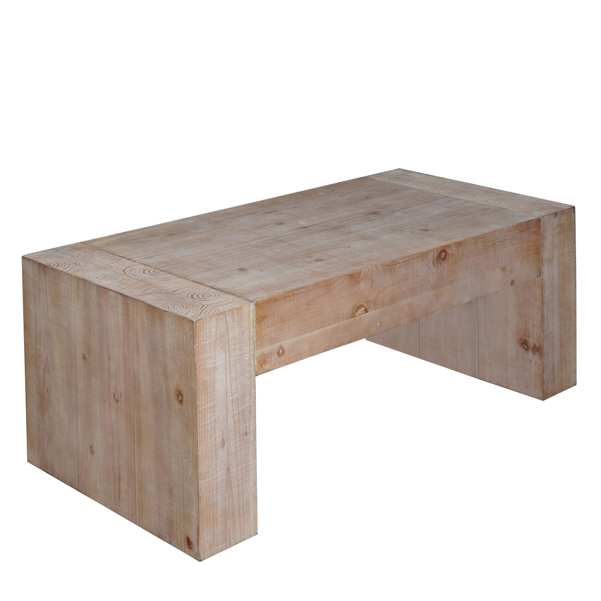 Natural Rectangular Coffee Table, 49 in, Whitewashed