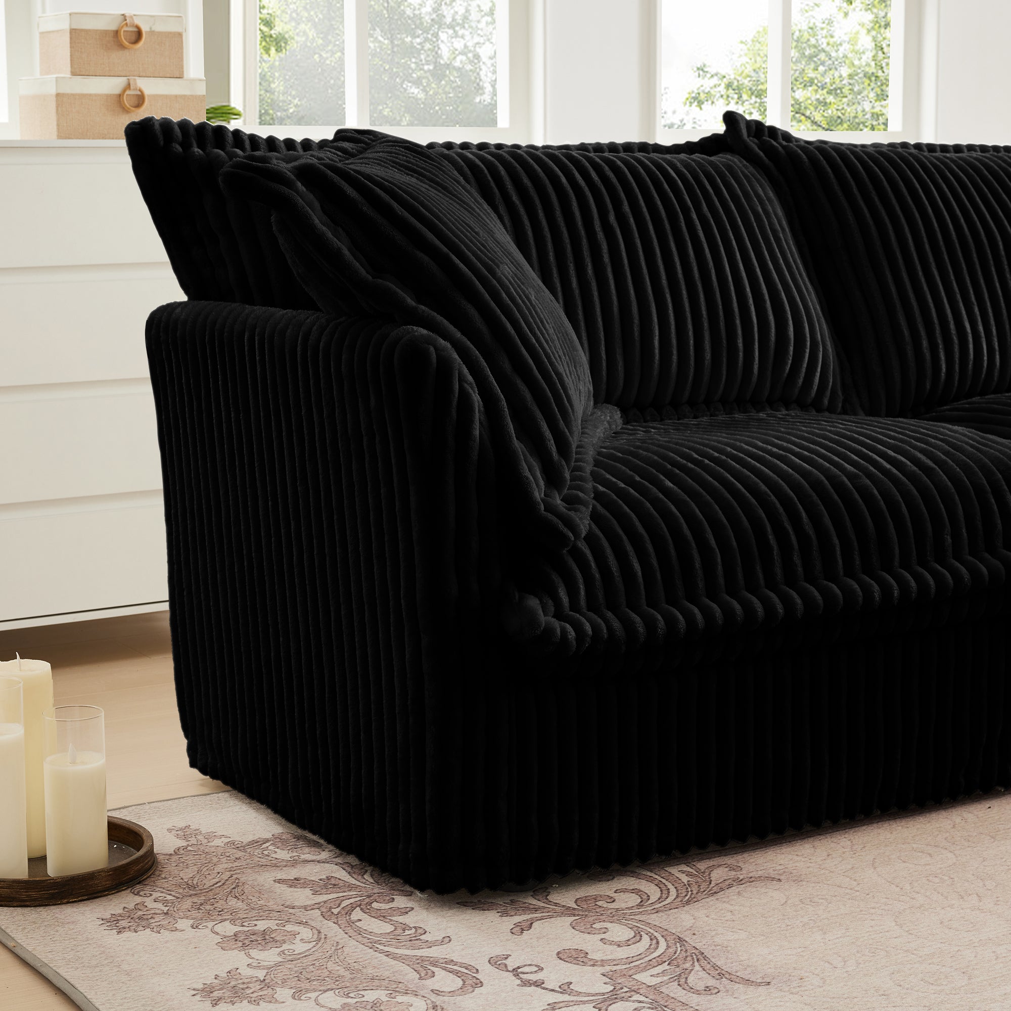 Fluffy Lounge Chair in Corduroy Black #Fabric_Corduroy Black