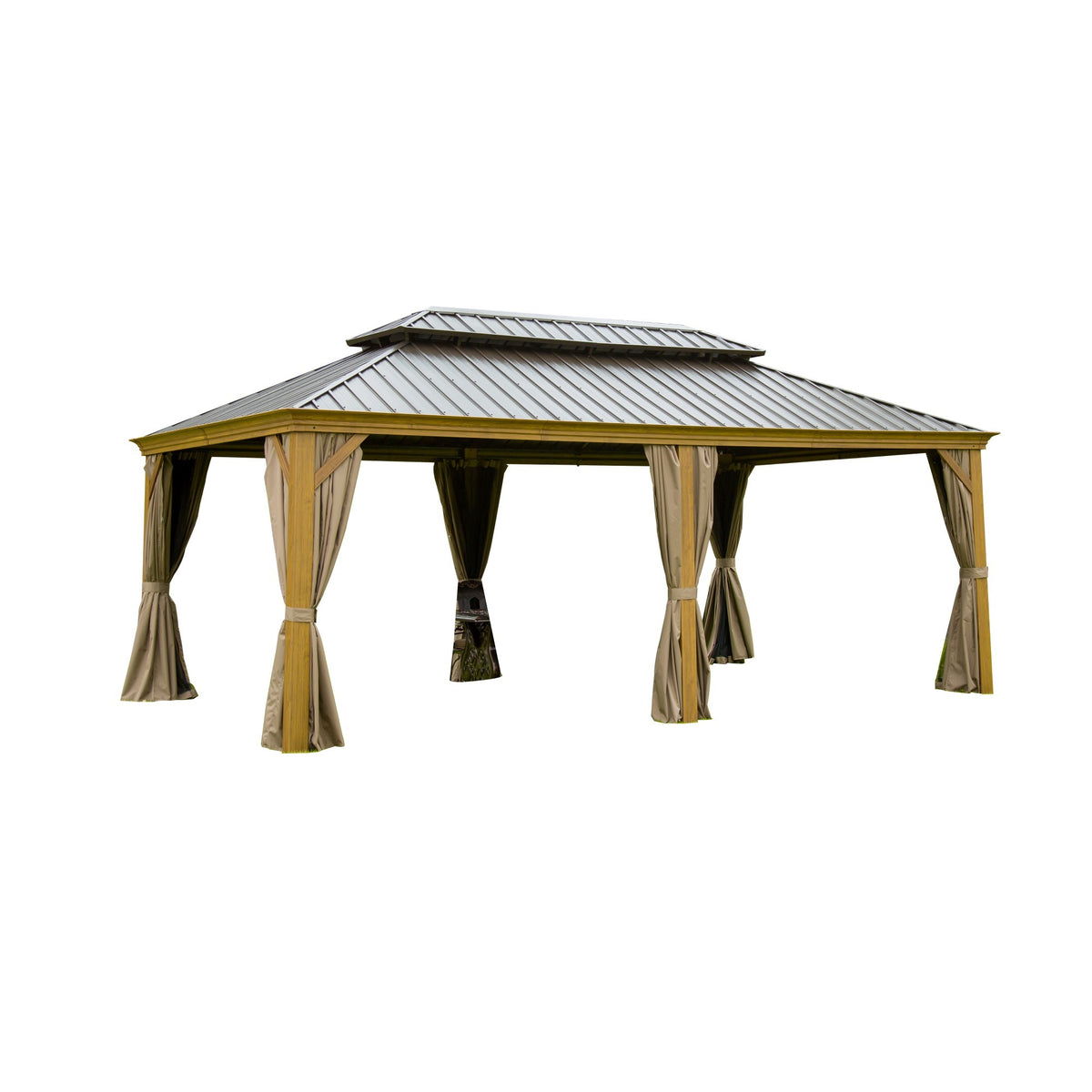 12x18 ft Yellow Brown Aluminum Double Roof Hardtop Gazebo