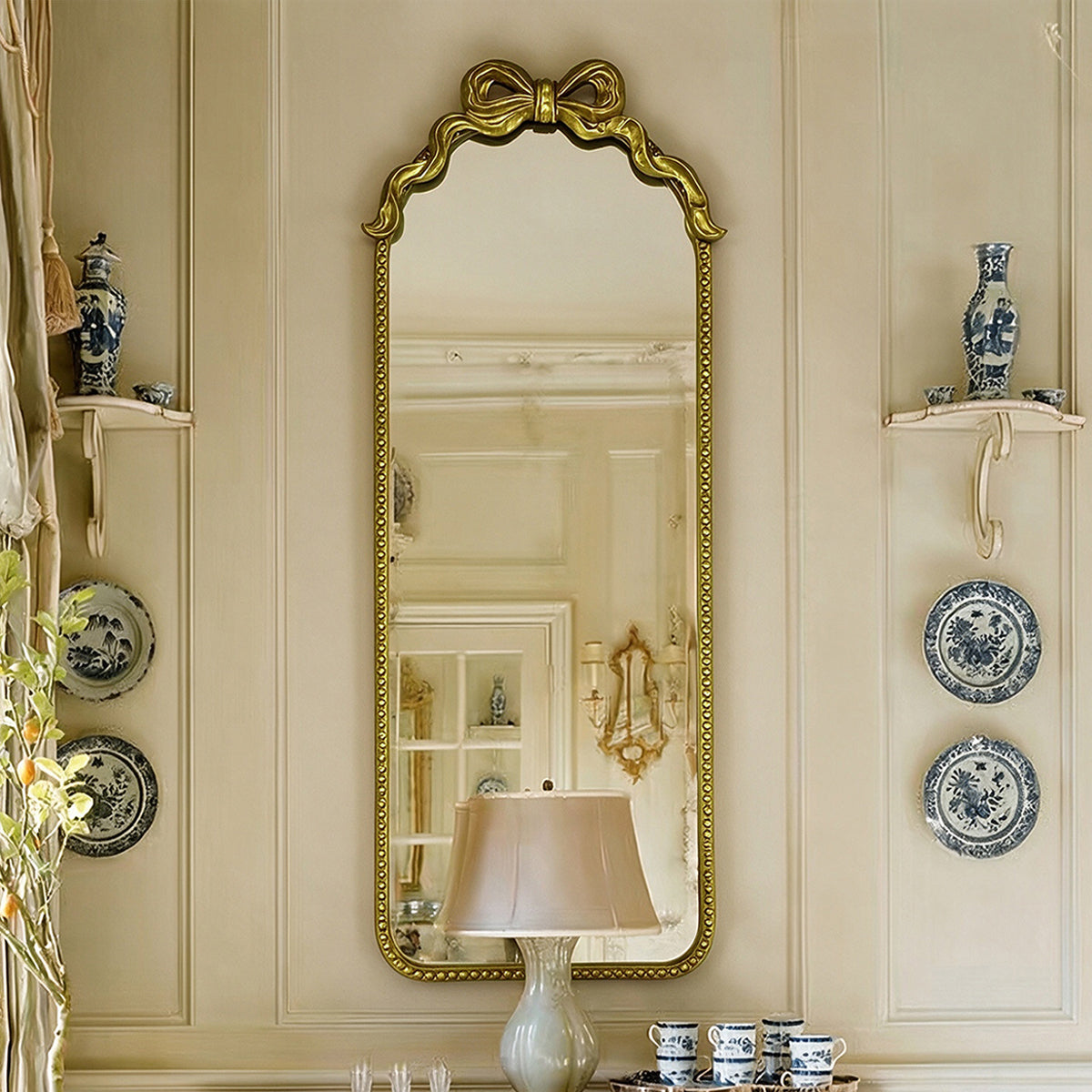 61 in Gold Iron Frame Dressing Mirror, Wall Mounted