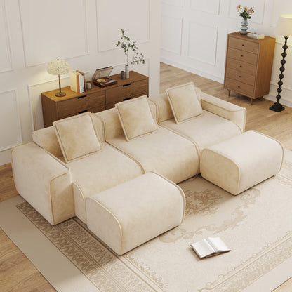 Seneca Boneless Couch - 3 Seater, 2 Ottomans, Camel