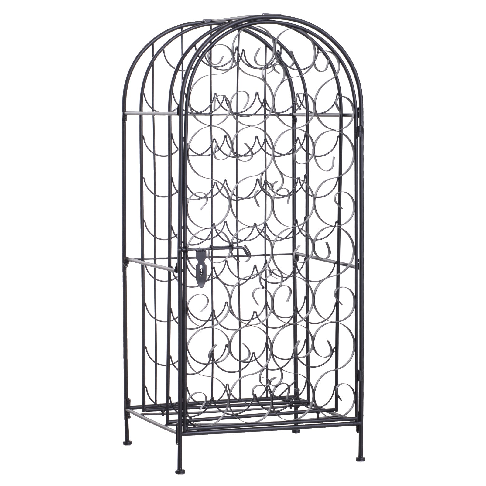 35-Bottle Wine Rack Cabinet, Wrought Iron with Lock, Black