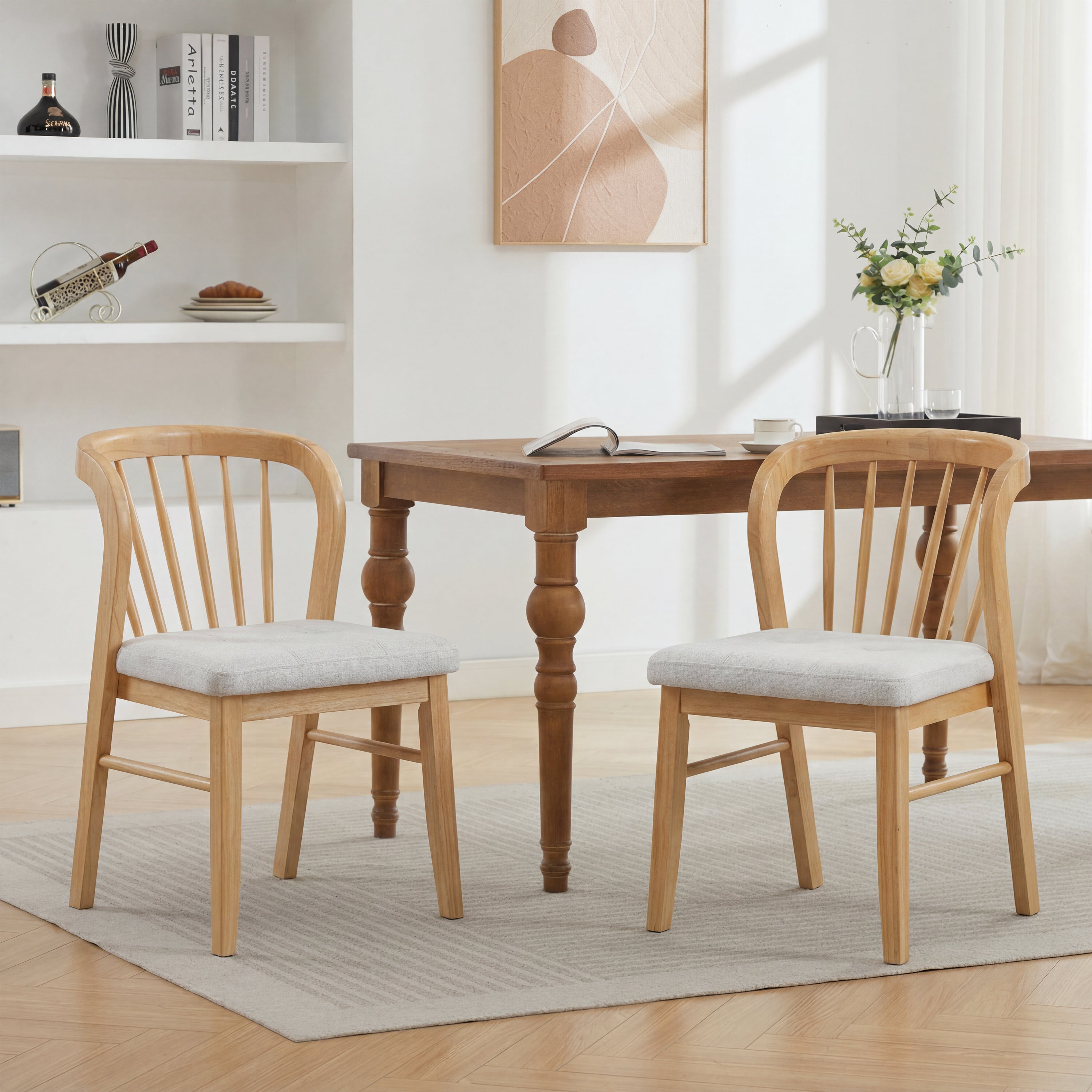 Windsor Spindle Back Dining Chair, Set of 2, Natural & Beige