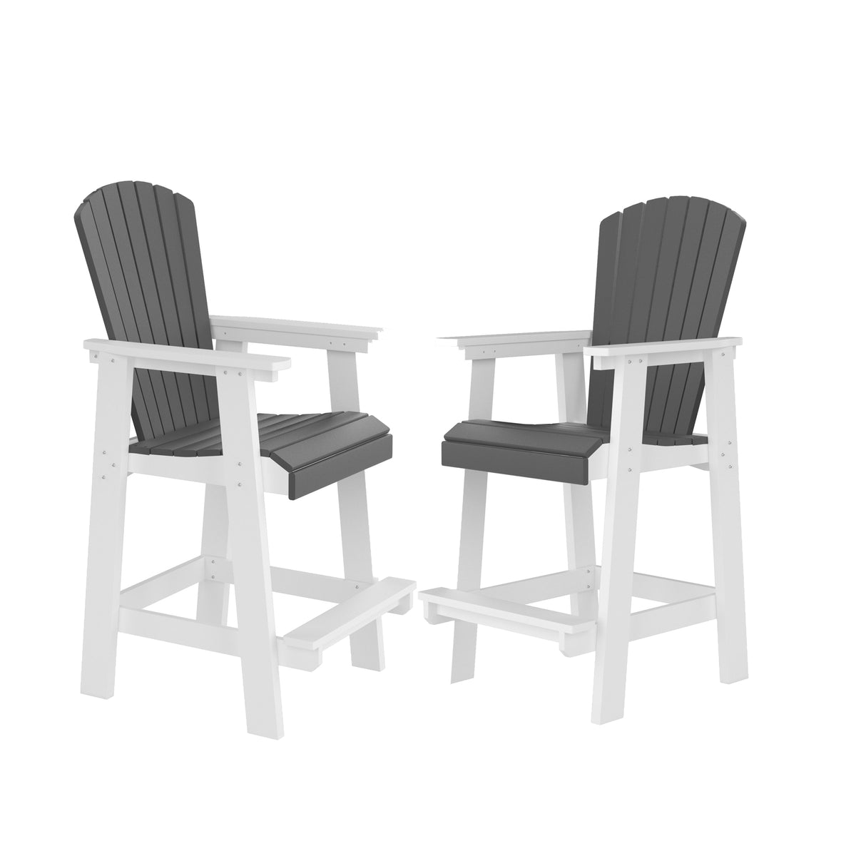 White and Gray HDPE Adirondack Outdoor Bar Stool, Set of 2, 51.2 in Tall
