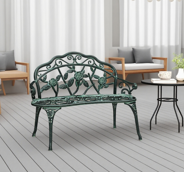 Green Metal Outdoor Bench, 39.5 in Wide