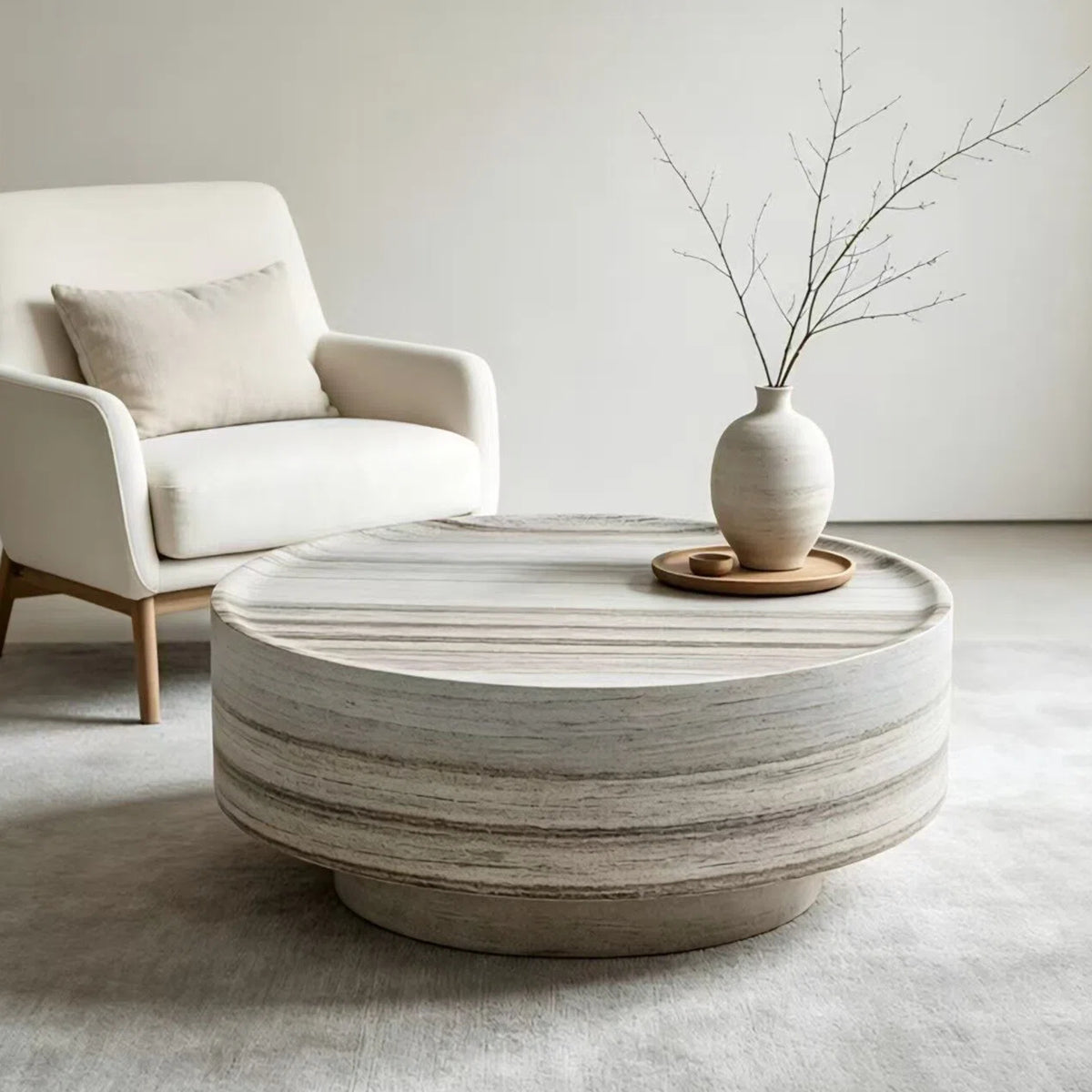 Light Gray Round Coffee Table, 31.5 in