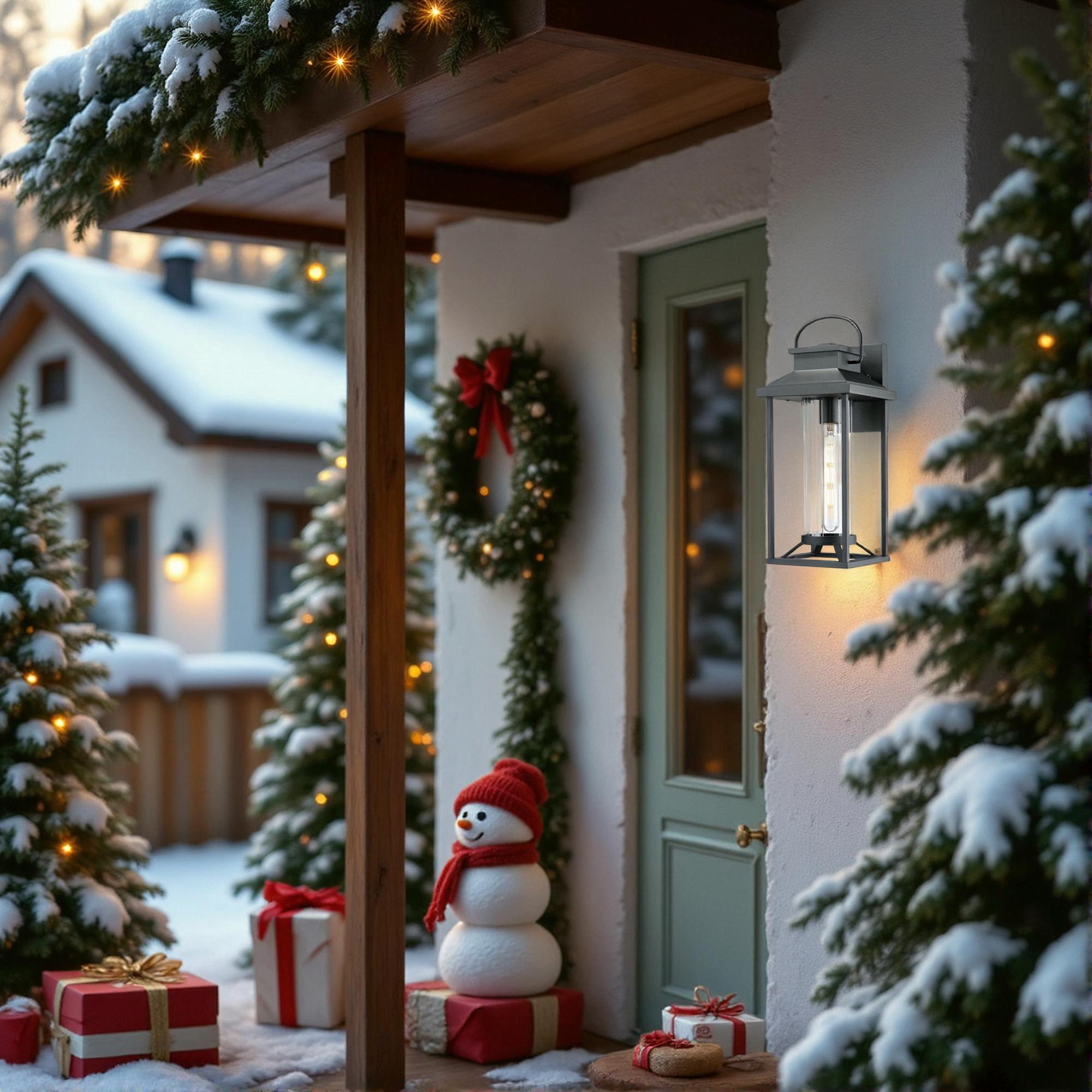 Outdoor Wall Lantern, Single-Light Aluminum Sconce, Black