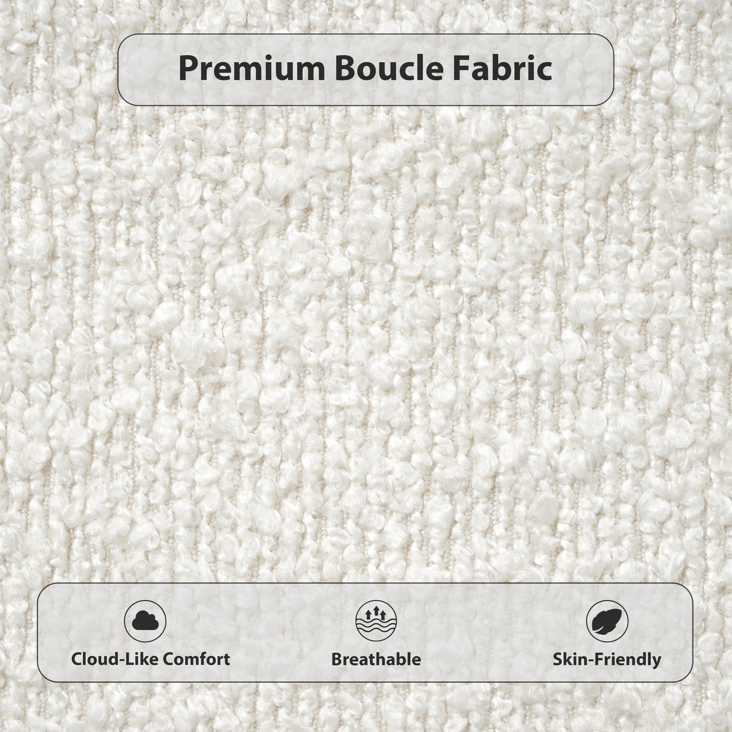 Close-up of premium boucle fabric texture on king bed frame