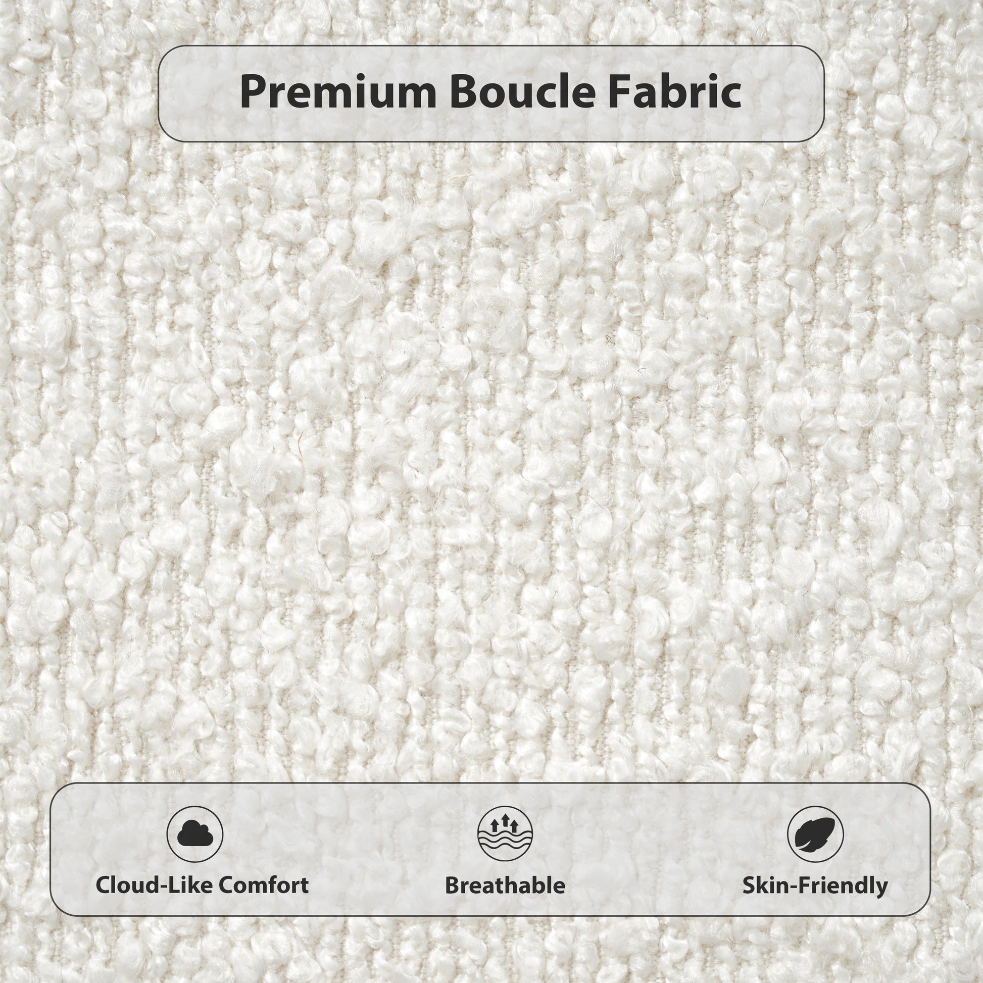 Close-up of premium boucle fabric texture on king bed frame