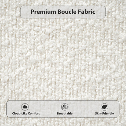 Close-up of premium boucle fabric texture on king bed frame