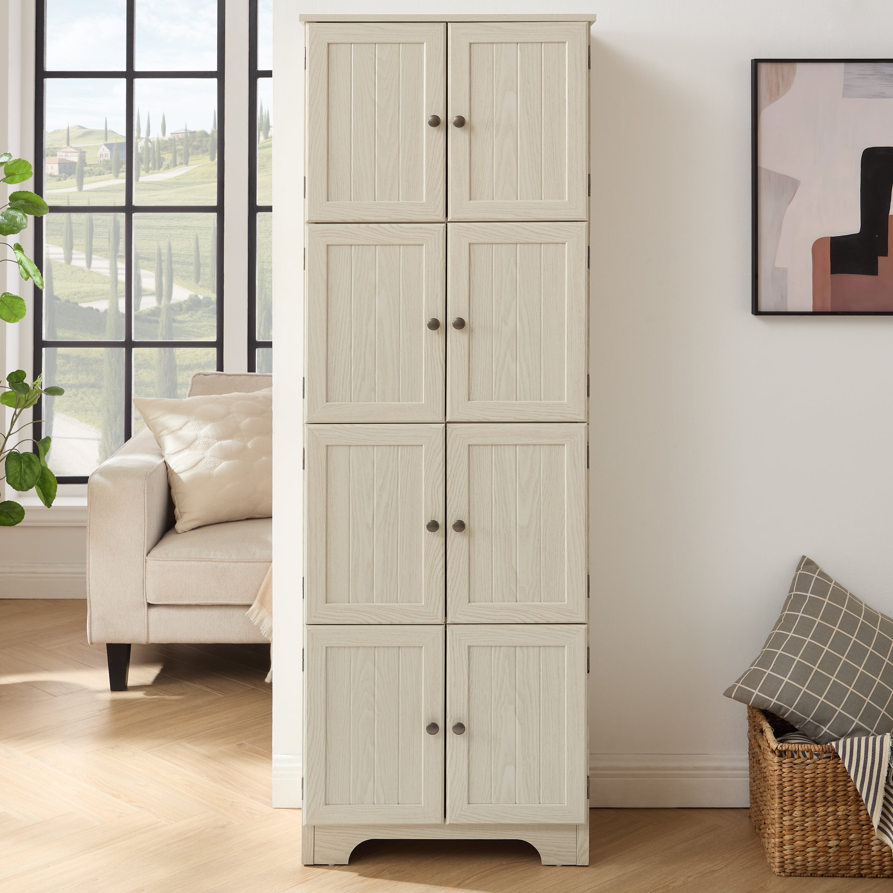Storage Cabinet with Doors, Cupboard, 23.8 in, White
