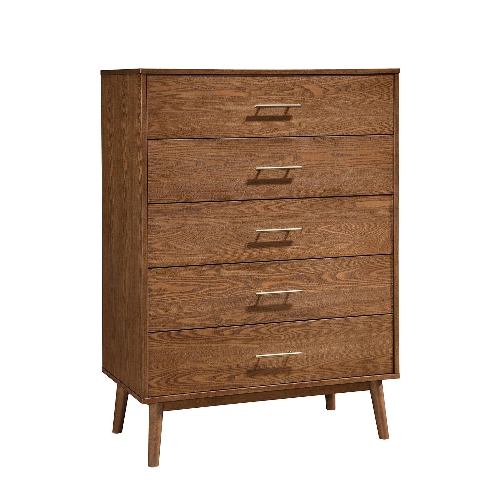 Tall Solid Wood 5-Drawer Dresser in Walnut, 47.5 in High