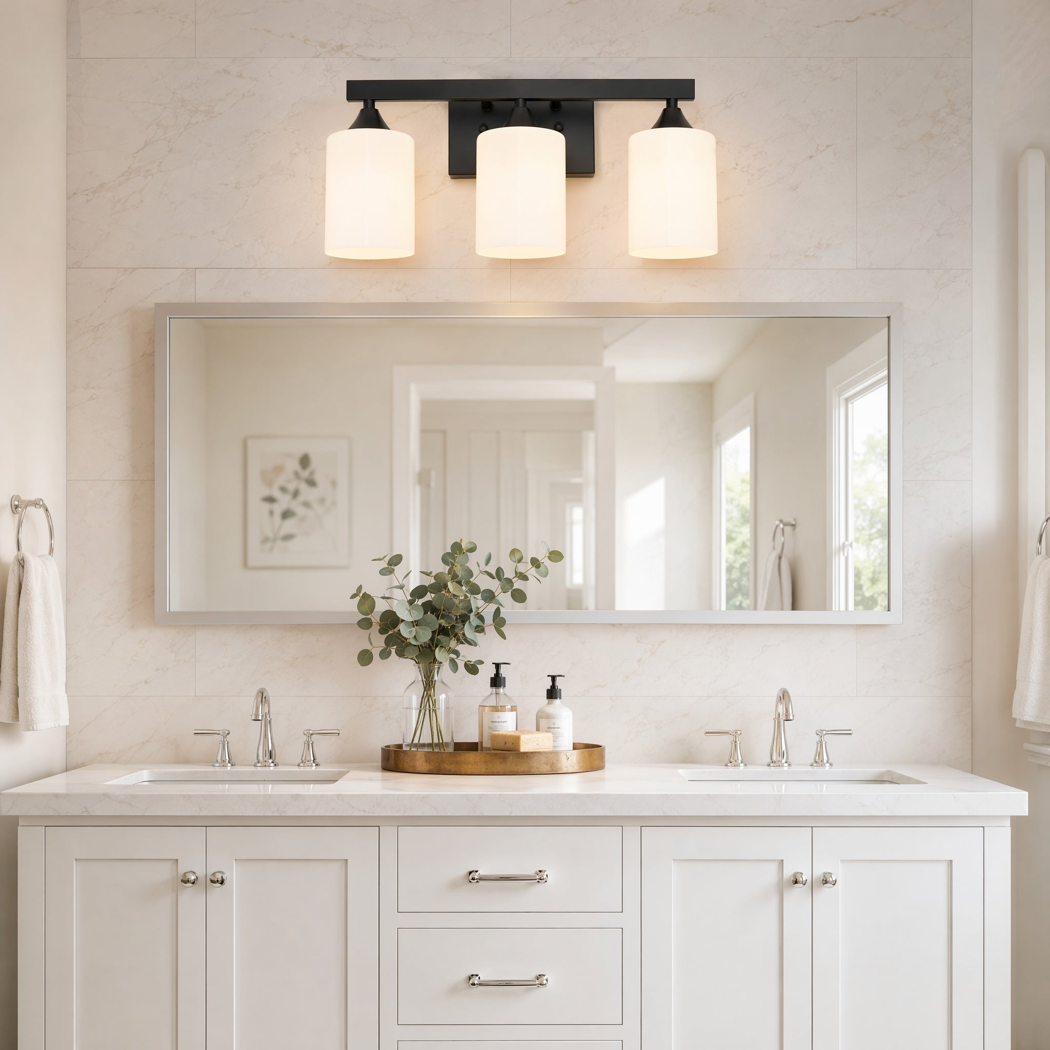 Vanity Light, 3-Light Cylinder Glass, Black
