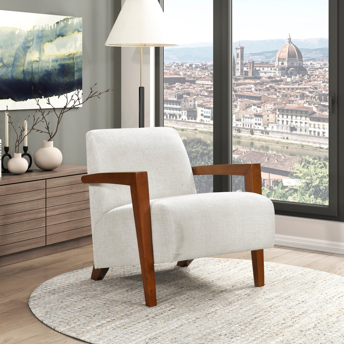 Beige Accent Chair, 28.5 in Wide