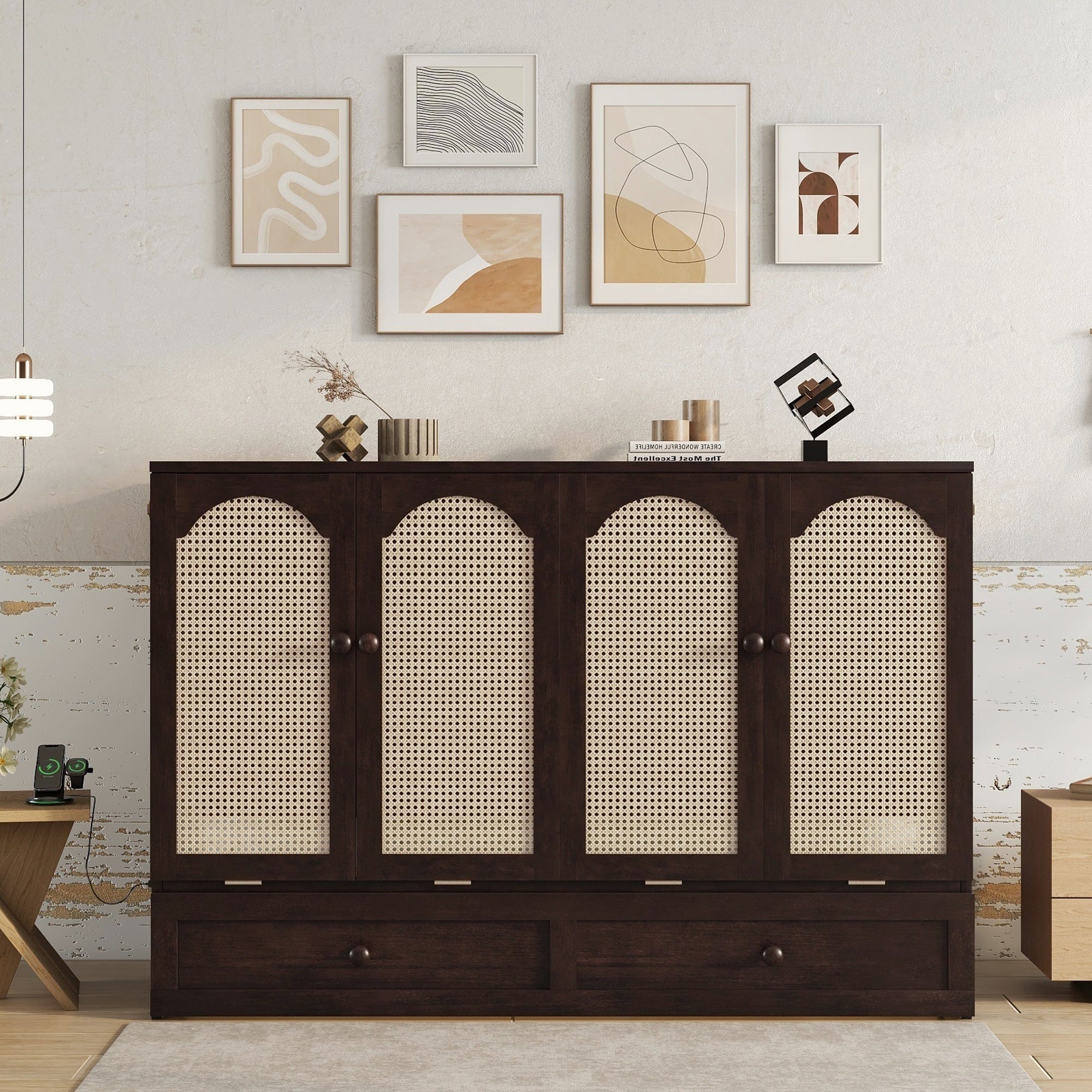 Queen Murphy Bed Cabinet with Power Station, Espresso