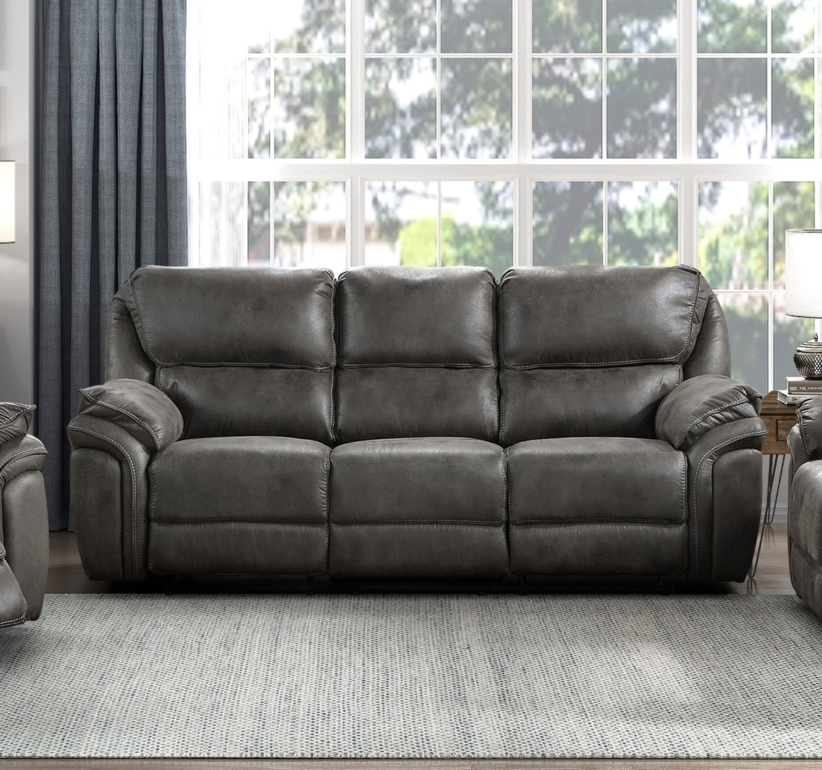 Gray Microfiber Reclining Sofa, 90 in Wide