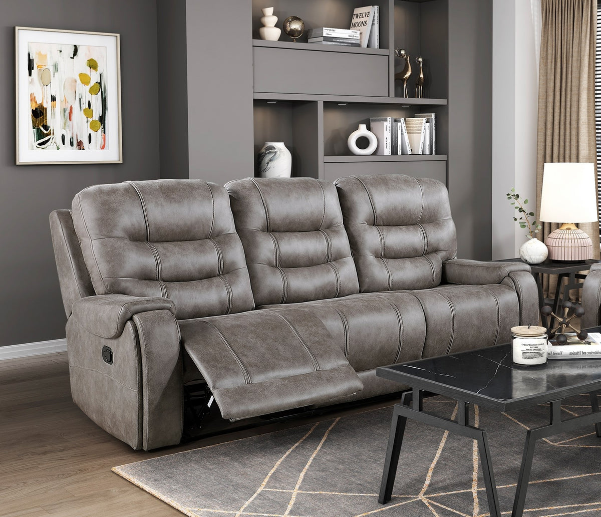 Gray Microfiber Reclining Sofa, 87 in Wide